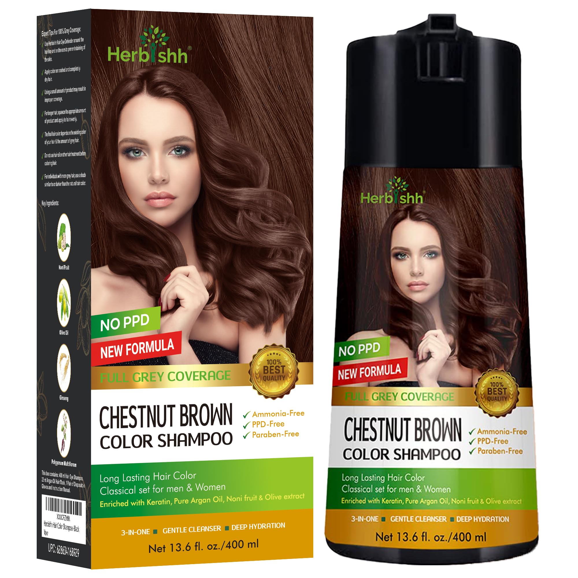 Hair Color Shampoo For Gray Hair – Enriched Color Shampoo Hair Dye Formula – Hair Dye Shampoo And Conditioner – Long Lasting & Diy (Chestnut Brown)