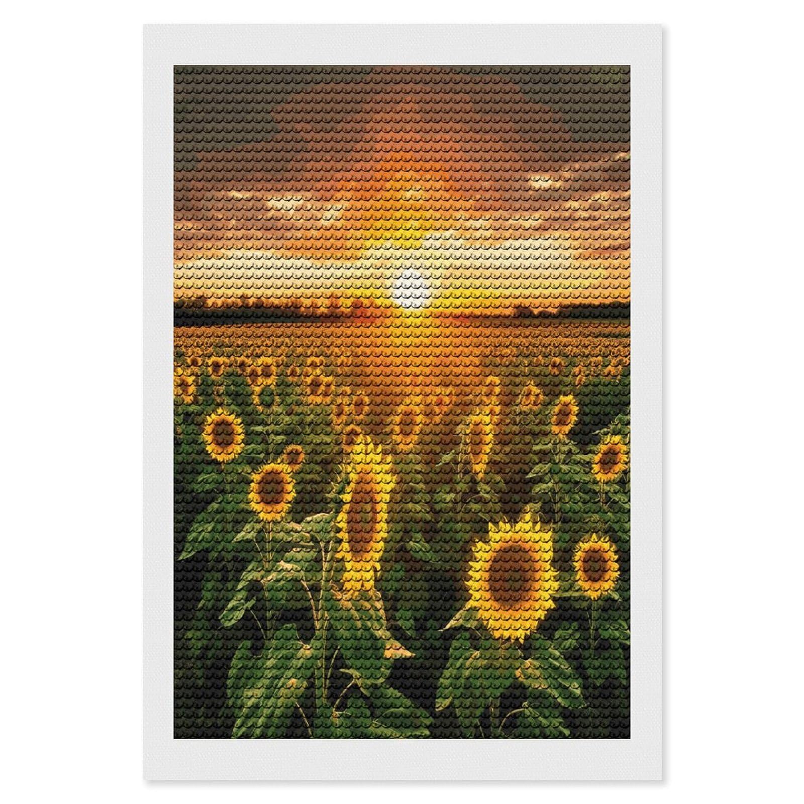 LDGSUPH Sunflower Field Sunset Diamond Painting Kits for Adults Paint with Diamond Pictures Art DIY Full Drill Diamond Dots Painting Personalized Diamond Photo for Home Wall Decor Gift 8"x12"