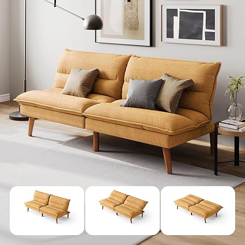 Miniatura 9 de LINSY HOME Futón, sofá cama futón de piel sintética, cómoda y moderna cama futón negro, sofá reclinable plegable con respaldo ajustable, para