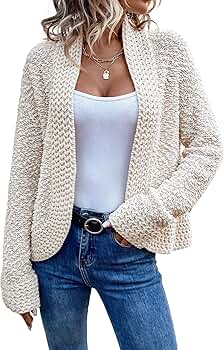 〜00's Sweat Cardigan MakeMeChic Women's Popcorn Knit Long Sleeve Open Front Fuzzy