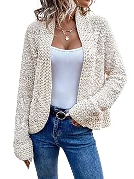 MakeMeChic Women's Popcorn Knit Long Sleeve Open Front Fuzzy