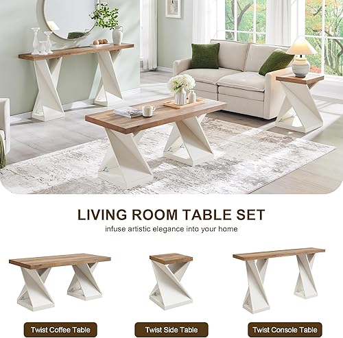 Miniatura 6 de OKD Mesa de centro de ratán de 48 pulgadas, mesa de centro moderna y bohemia de mediados de siglo con cajones, estante de almacenamiento, mesa