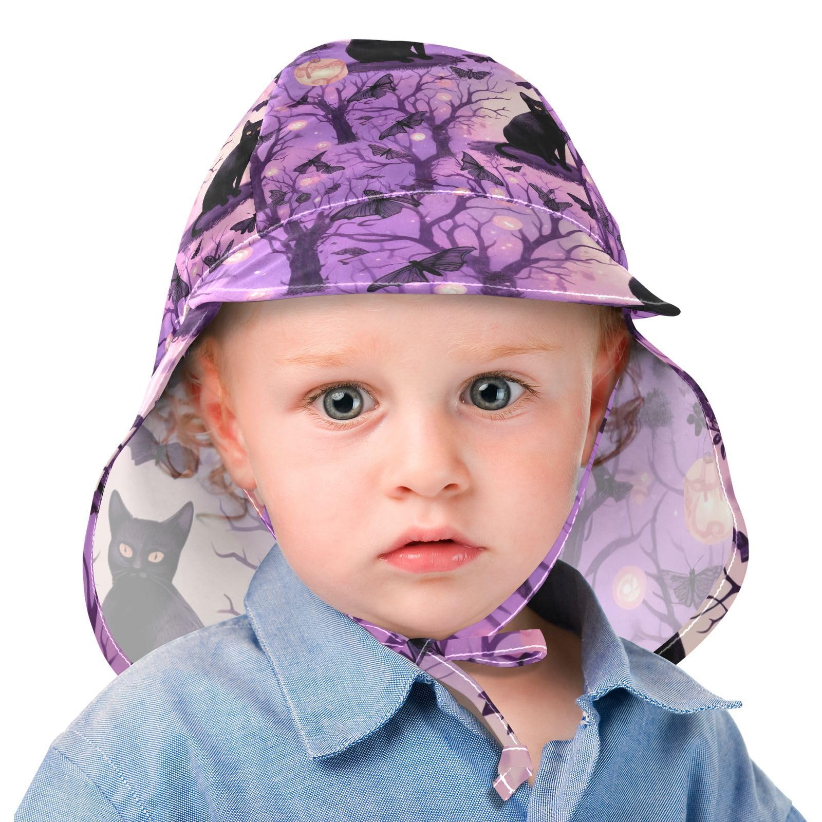 J JOYSAY Halloween Black Cats Butterflies Baby Sun Hat Toddler Hat UPF 50+ Baby Swim Hat Sun Protection Hats with Chin Strap for Infant Toddlers
