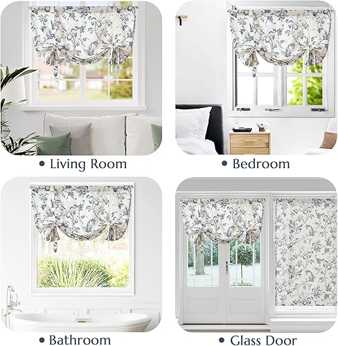 Miniatura 9 de jinchan Cortina de cenefa gris de tejido de sarga de 54 pulgadas, cenefa de lino sintético, cenefa de ventana ajustable para sala de estar, baño,