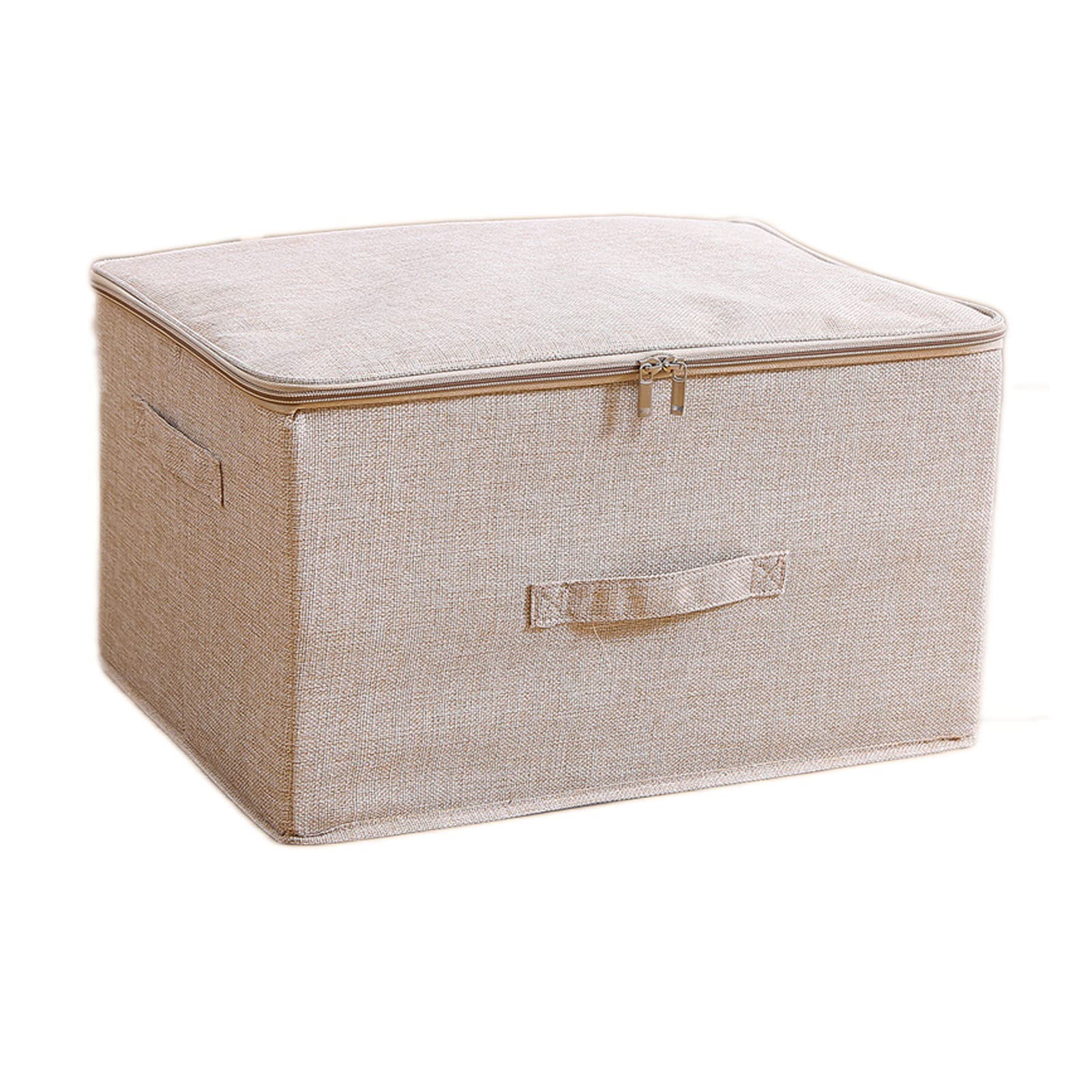 Caja de Almacenamiento con Tapa y Asas, Cajas Almacenaje Ropa Plegables con Cremallera, Cesta de Organizadoras de Tela, Bolsa de Almacenaje de Armario para Ropa Colcha Mantas (Beige, L: 45x35x25cm)