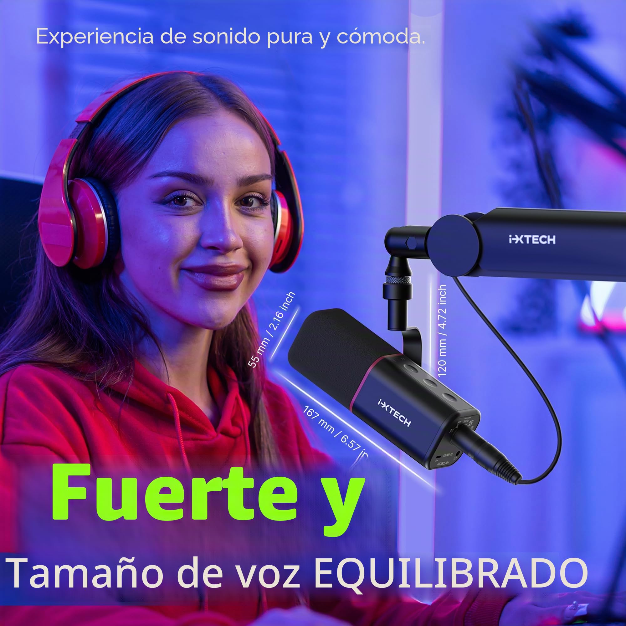 IXTECH Micrófono dinámico cardioide con Cubierta de micrófono, micrófono Vocal USB XLR para podcasting, transmisión, grabación, Juegos y Voz en Off (Negro)