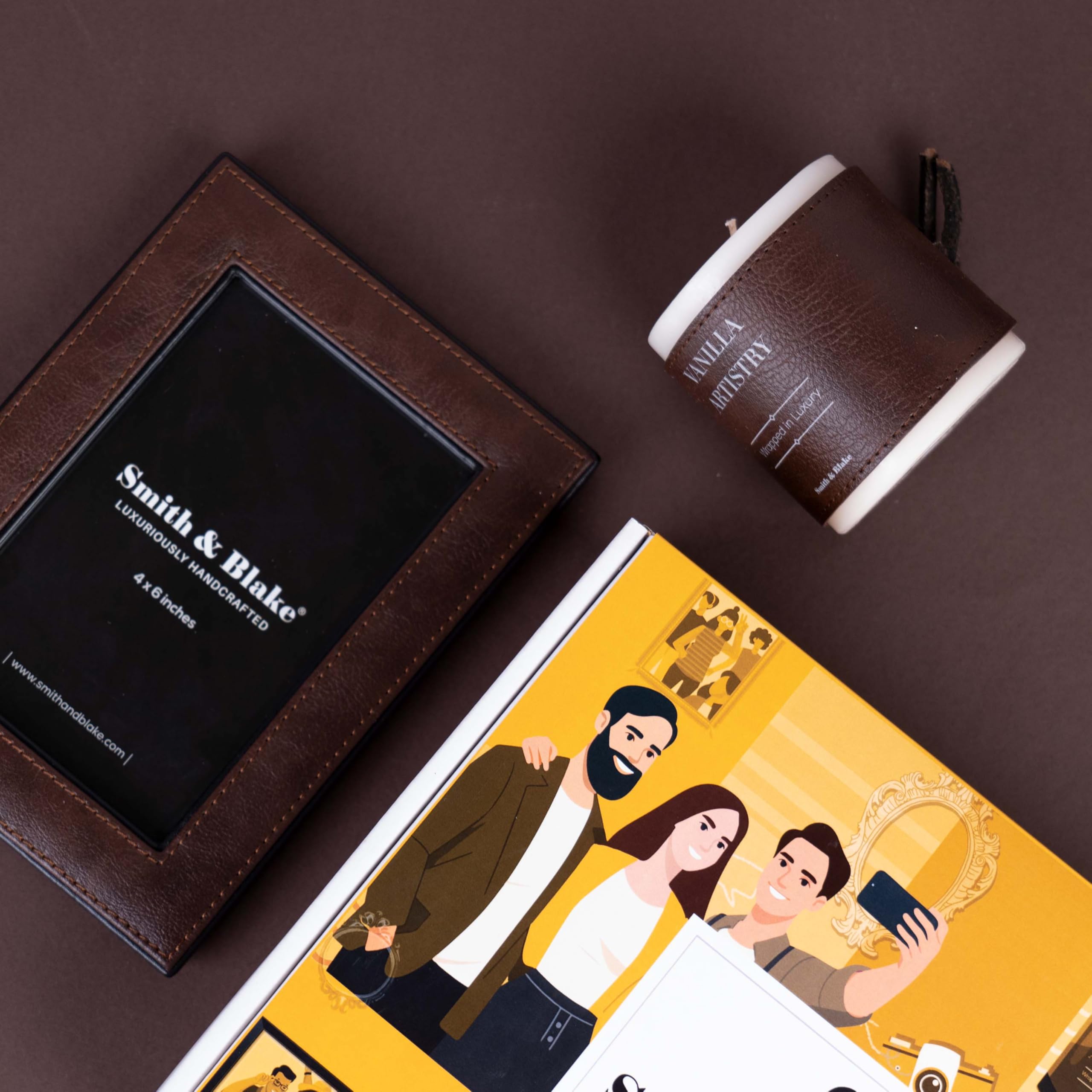 Smith & Blake - Gift Combo Set - Photo Frame, Candle - Premium Leatherette - Candle-lit Moments Collection 2