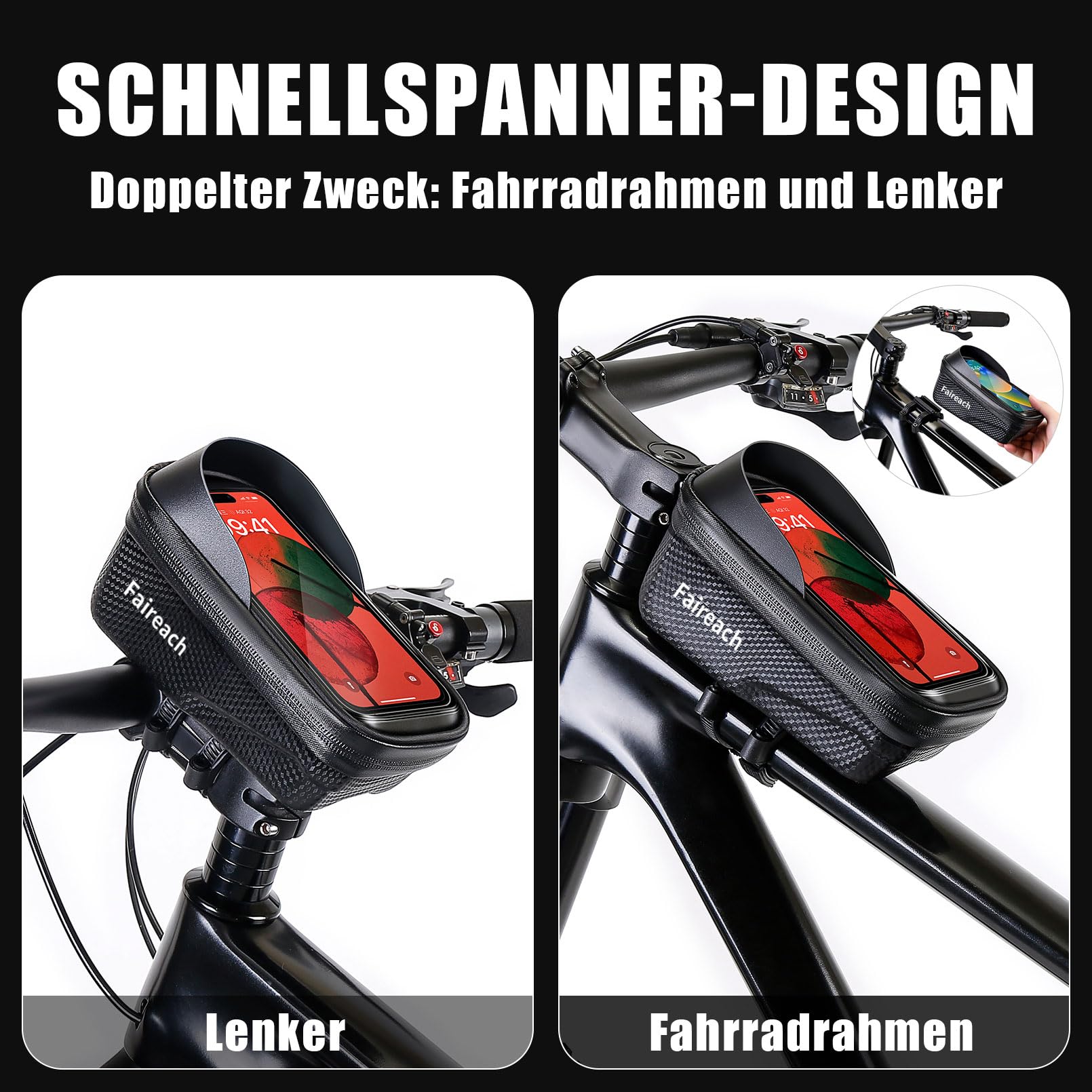 FINEW Borsa Da Manubrio Bici 6L Impermeabile - Con Supporto Telefono Touchscreen, Adattatore Universale E Tracolla Rimovibile - Foto 2