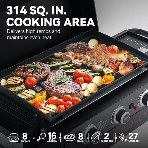 Miniatura 6 de Royal Gourmet PD3001 - Plancha de gas propano de 3 quemadores con soporte plegable, plancha portátil de 23 pulgadas con mesa auxiliar y 314 pulgadas