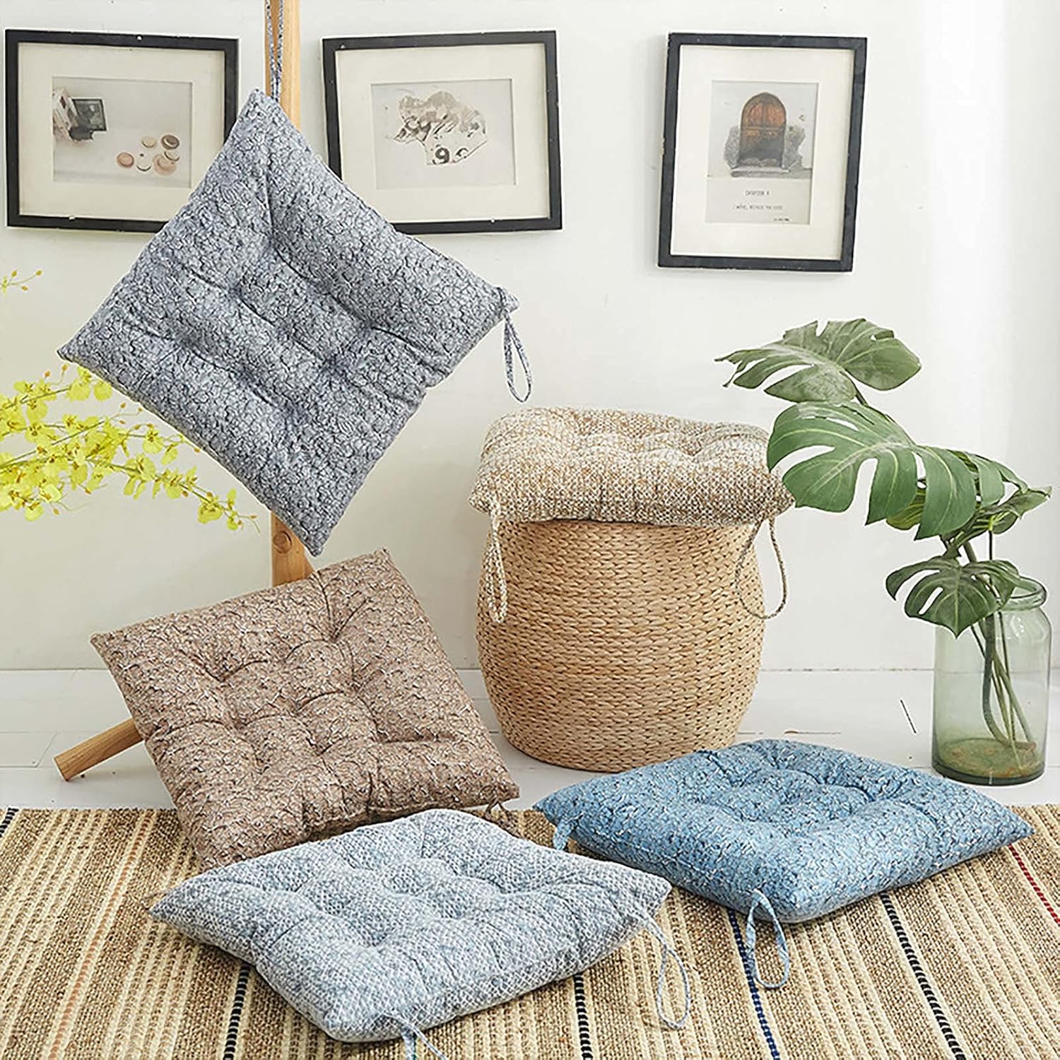 Chair Cushion Covers with Ties, Chair Pads for Dining Chairs 2 Pack, Seat Cushion for Chair Outdoor, Chair Seat Cushion Pads for Home Office Outdoor Seats