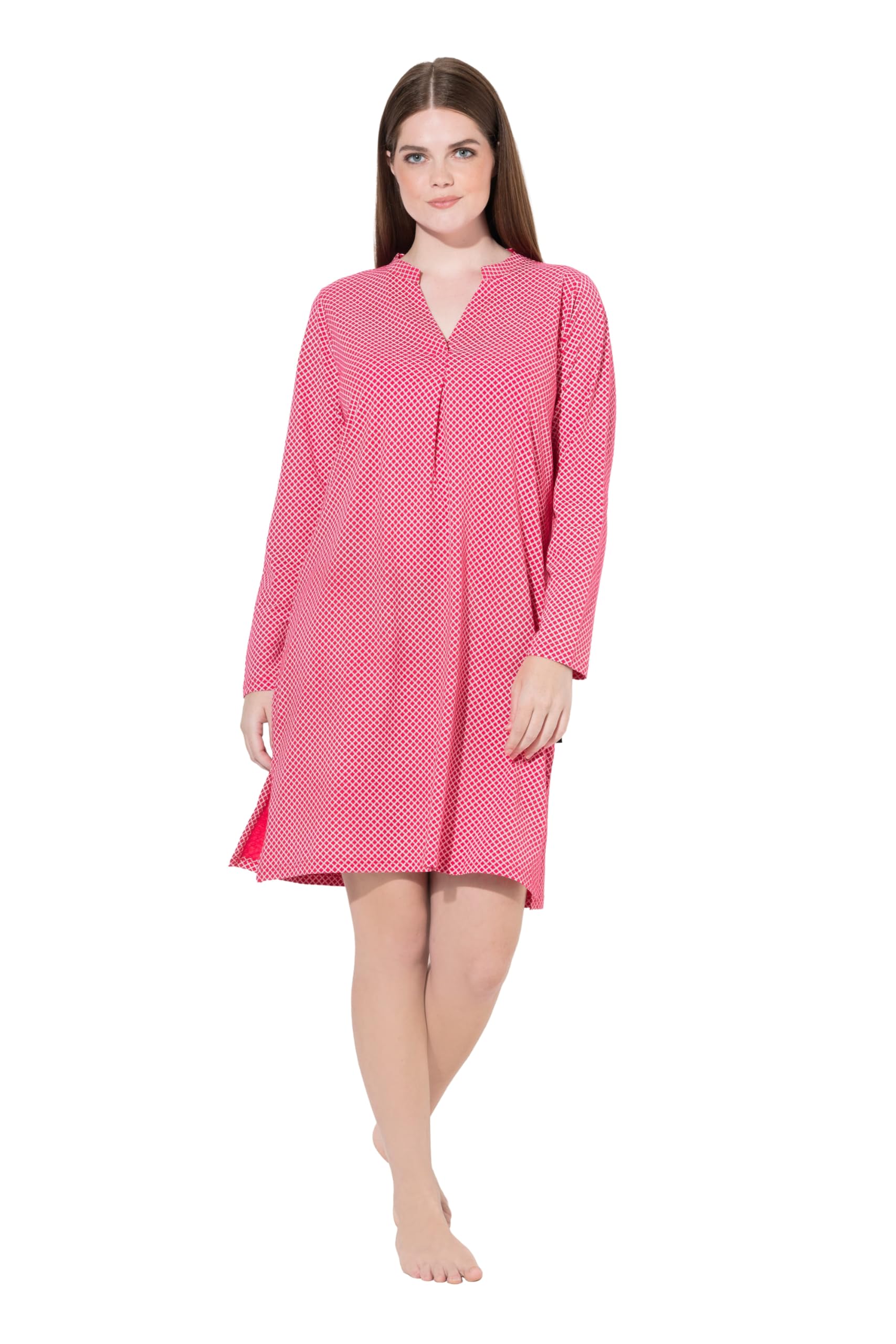 Ulla Popken Damen große Größen Übergrößen Plus Size Nachthemd, Muster, Rundhals, Langarm 843308