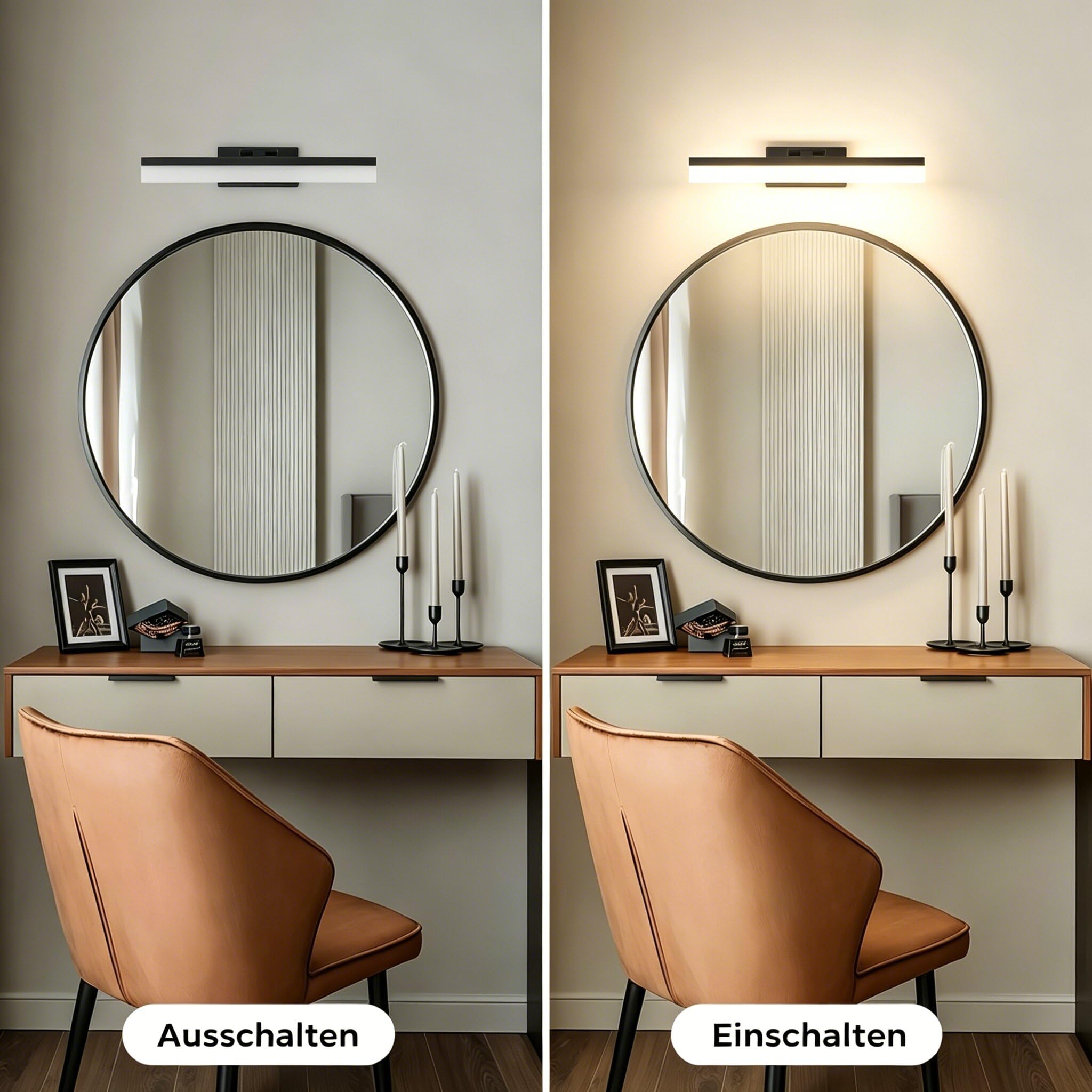LED Spiegelleuchte Badezimmer 40.5cm, Dimmbare Badezimmer Wandleuchte IP20, 9W 510 Lumen Spiegelleuchte Lampe Badezimmer, Badezimmerleuchte Wand Aluminium, 3CCT, Schwarz [Energieklasse G]