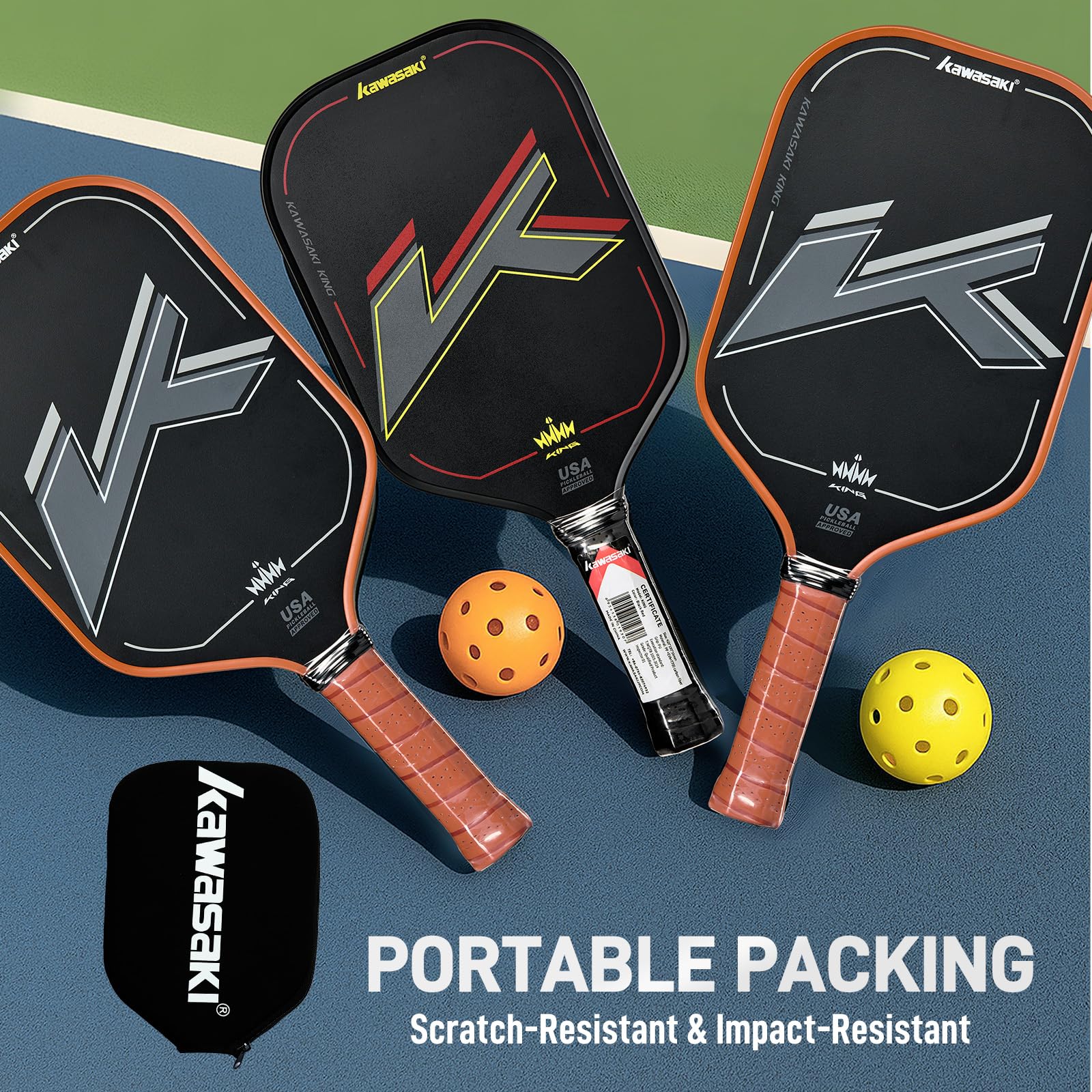 Pickleball Paddel, Kawasaki T700 Premium-Kohlefaser (CFS) -USAPA Genehmigt King Series Pickleball Schläger 16mm, für Turnierstufe mit Cover Case/Griff