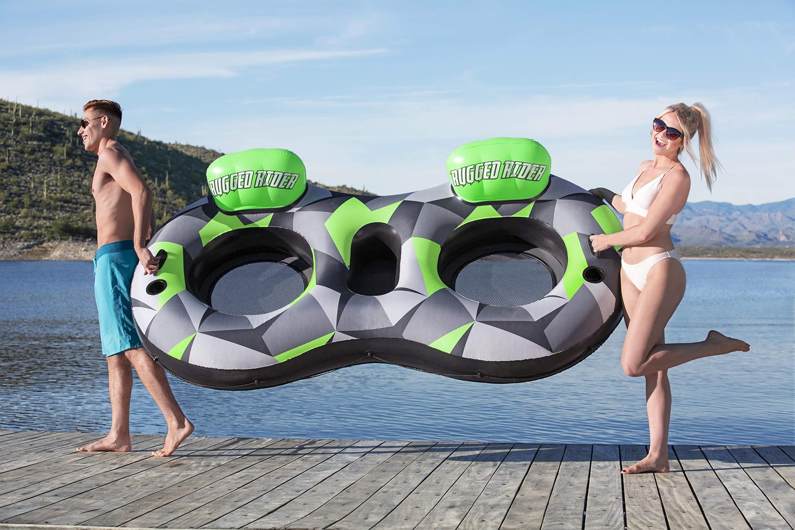 Bestway Hydro-Force 2-Personen Schwimmring mit Rückenlehne „Rugged Rider II“ 251 x 132 cm