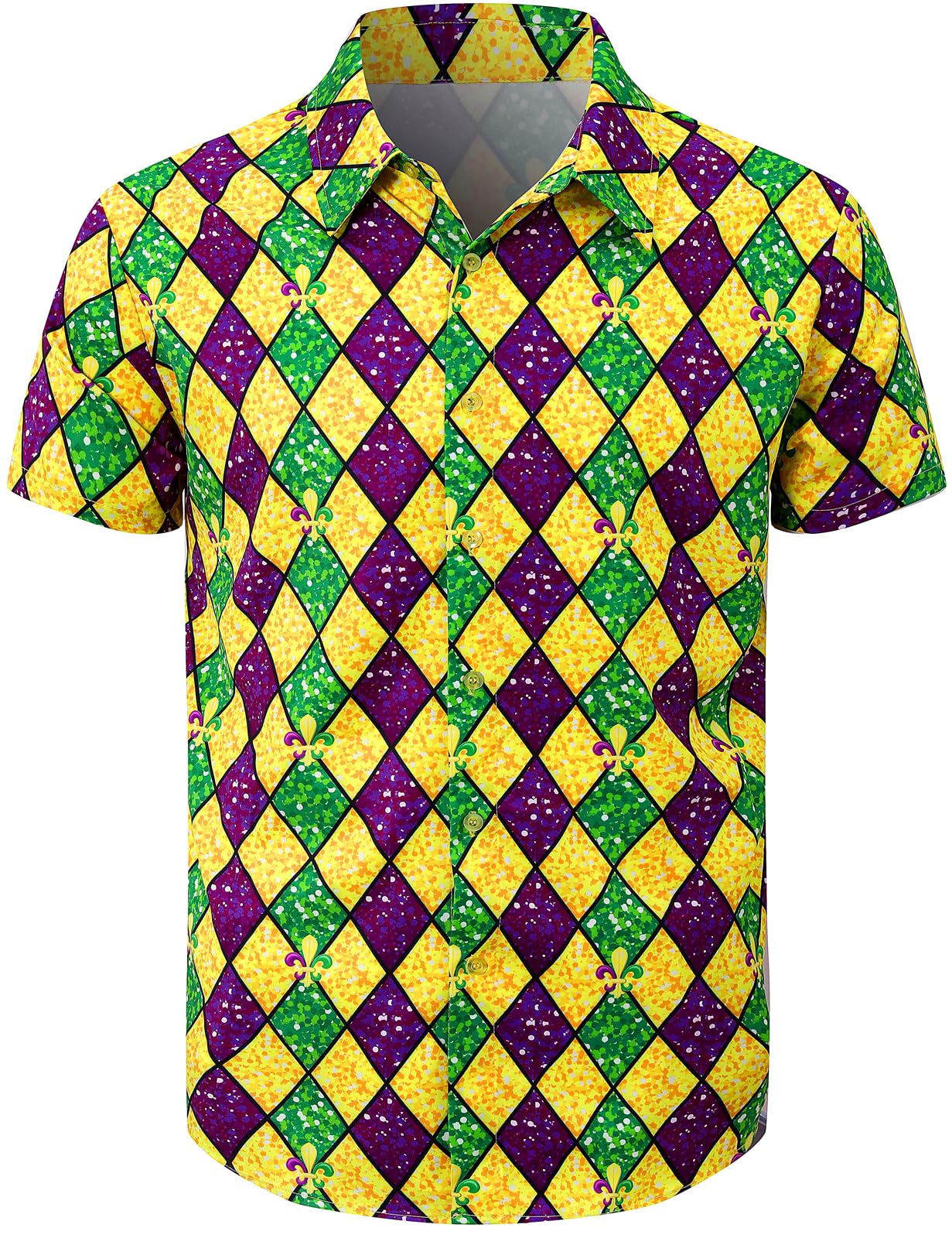 Fashonal Men's Party Print Button Down Collared Short Sleeve Casual Shirt