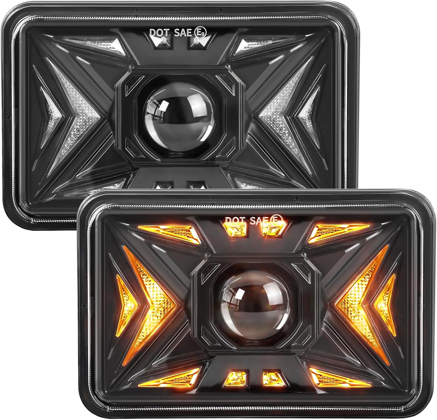 MAYELLO 2 PCS DOT Approved 4x6 Inch LED Headlights with DRL Amber Turn Signal Light Replacement H4651 H4652 H4656 H4666 H6545 Compatible with Peterbilt Kenworth Freightliner