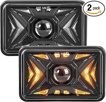 MAYELLO 2 PCS DOT Approved 4x6 Inch LED Headlights with DRL Amber Turn Signal Light Replacement H4651 H4652 H4656 H4666 H6545 Compatible with Peterbilt Kenworth Freightliner