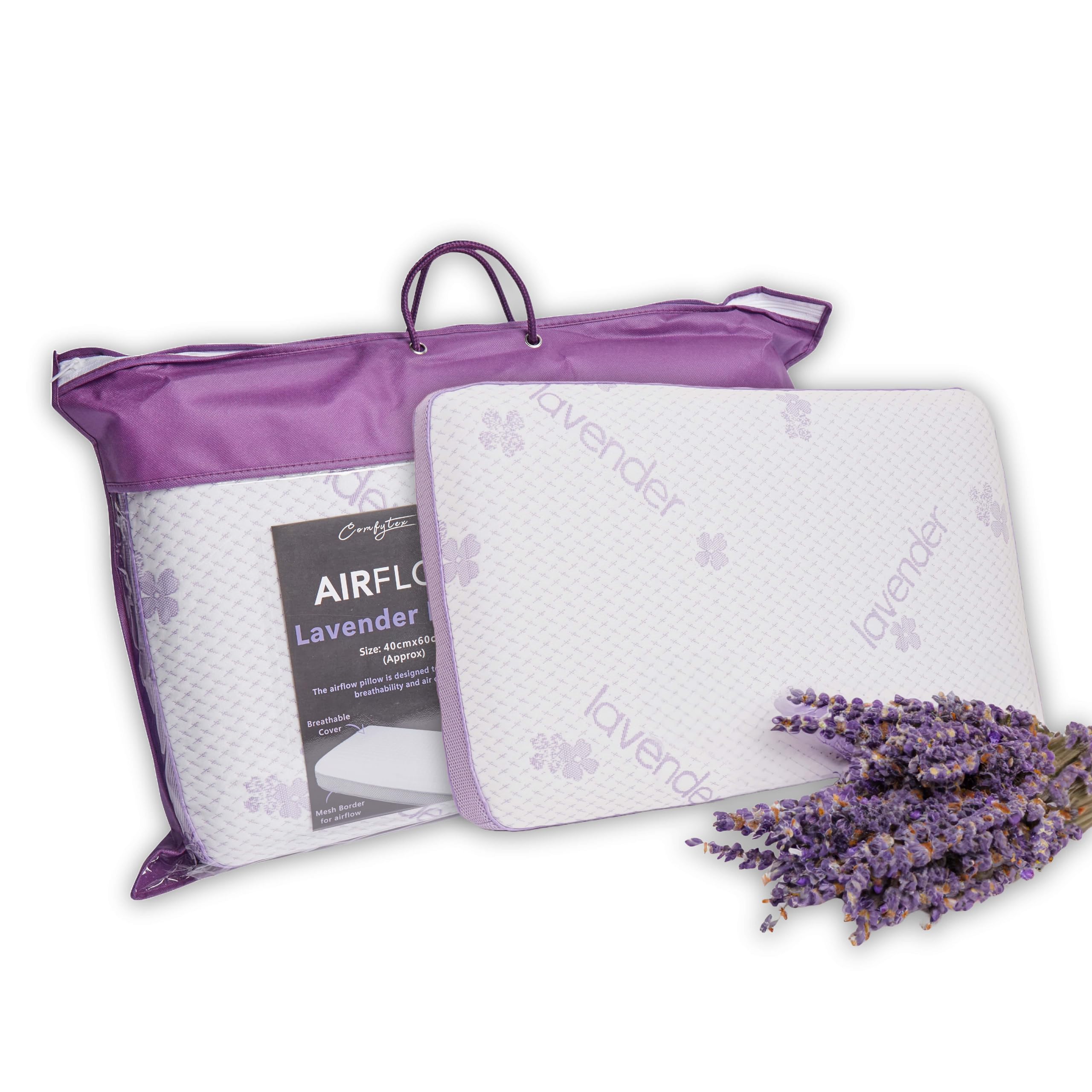Luxury Visco Elastic Memory Foam Air Flow Pillow, Lavender Infused for Peaceful Sleep Aid, Moulds to Head, Back, Neck Spine for Perfect Posture | Air Flow Vent to Avoid Heat Build Up
