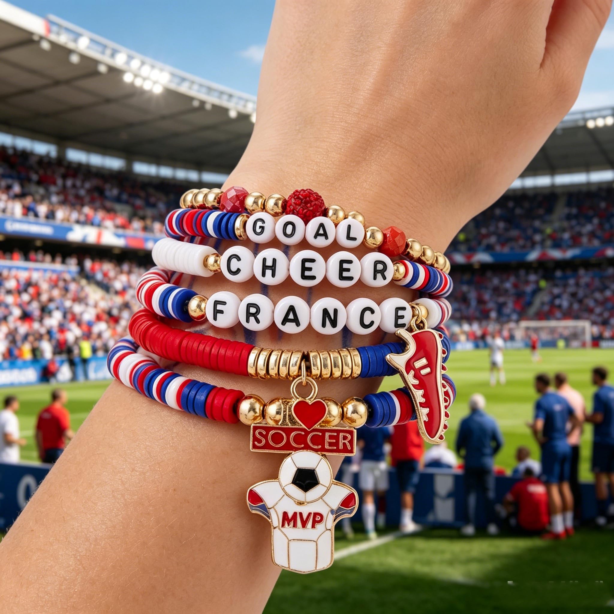 Sinlay Bracelet De Football, Bracelet Homme/Femme, Bracelet Coupe Du Monde ThèMe, Bracelets Extensibles Empilables,éLéMents De Football Et De Drapeau National, Cadeaux Pour Les Fans De Foot
