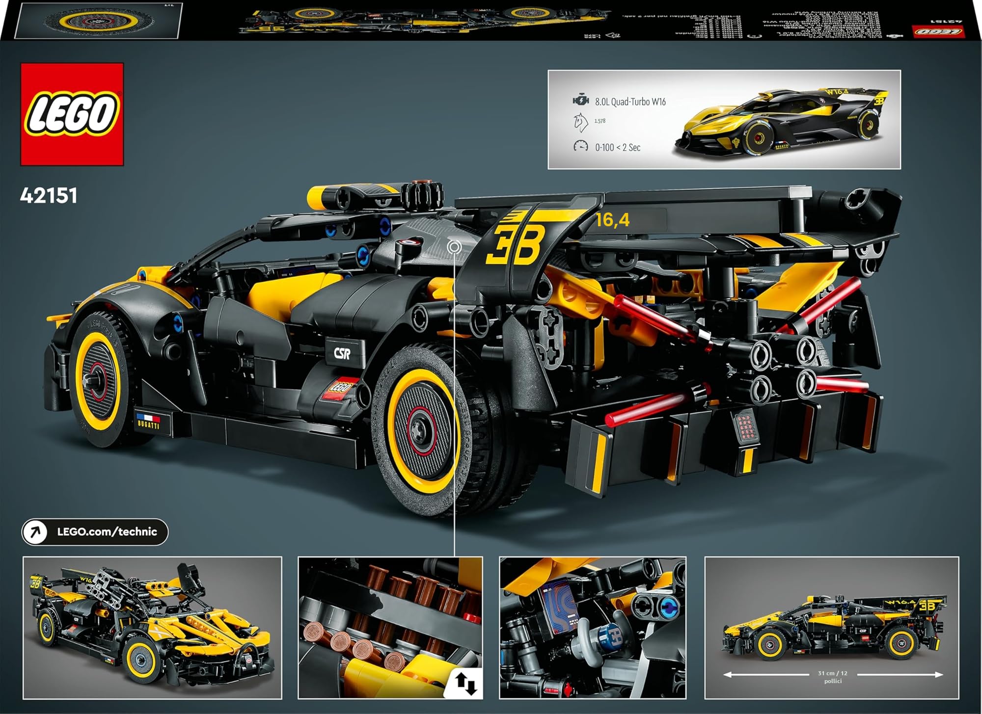 LEGO Technic Bugatti Bolide, Kit di Costruzione Macchina Giocattolo da Corsa, Modellino Auto Supercar, Giochi per Bambini, Bambine, Ragazzi e Ragazze da 9 Anni, Idee Regalo da Collezione 42151