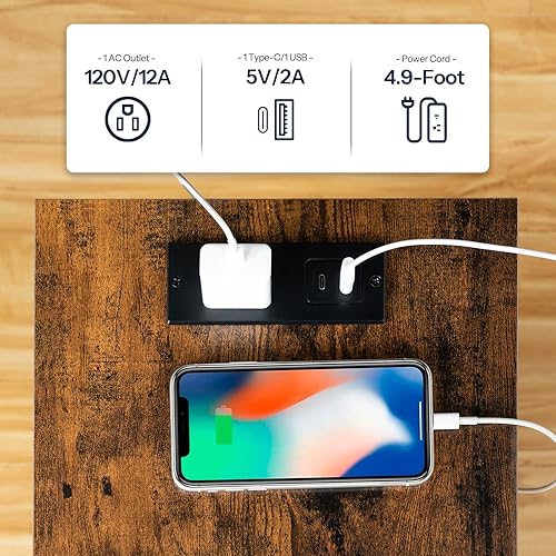 Miniatura 5 de HOOBRO Mesa auxiliar con estación de carga, mesa auxiliar con puerto USB y tomacorriente, mesita de noche con estantes de almacenamiento de 2 capas