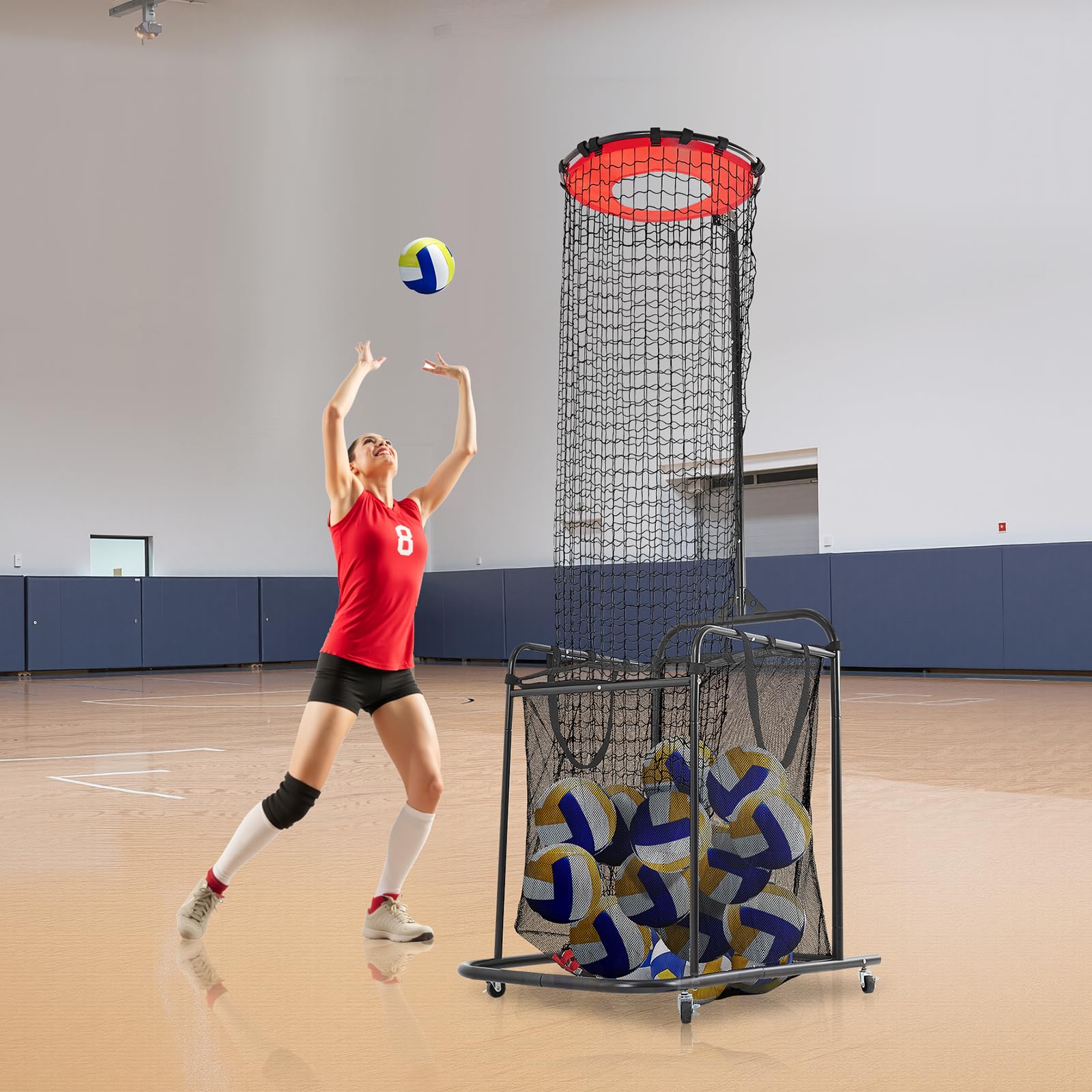VEVOR Sistema di rete per allenamento pallavolo, 8 x 11/3,7 x 3,4 m/pratica di lancio/pratica di picchietto/14 rete, stazione a rete portatile, facile da installare, per interni ed esterni, rete per