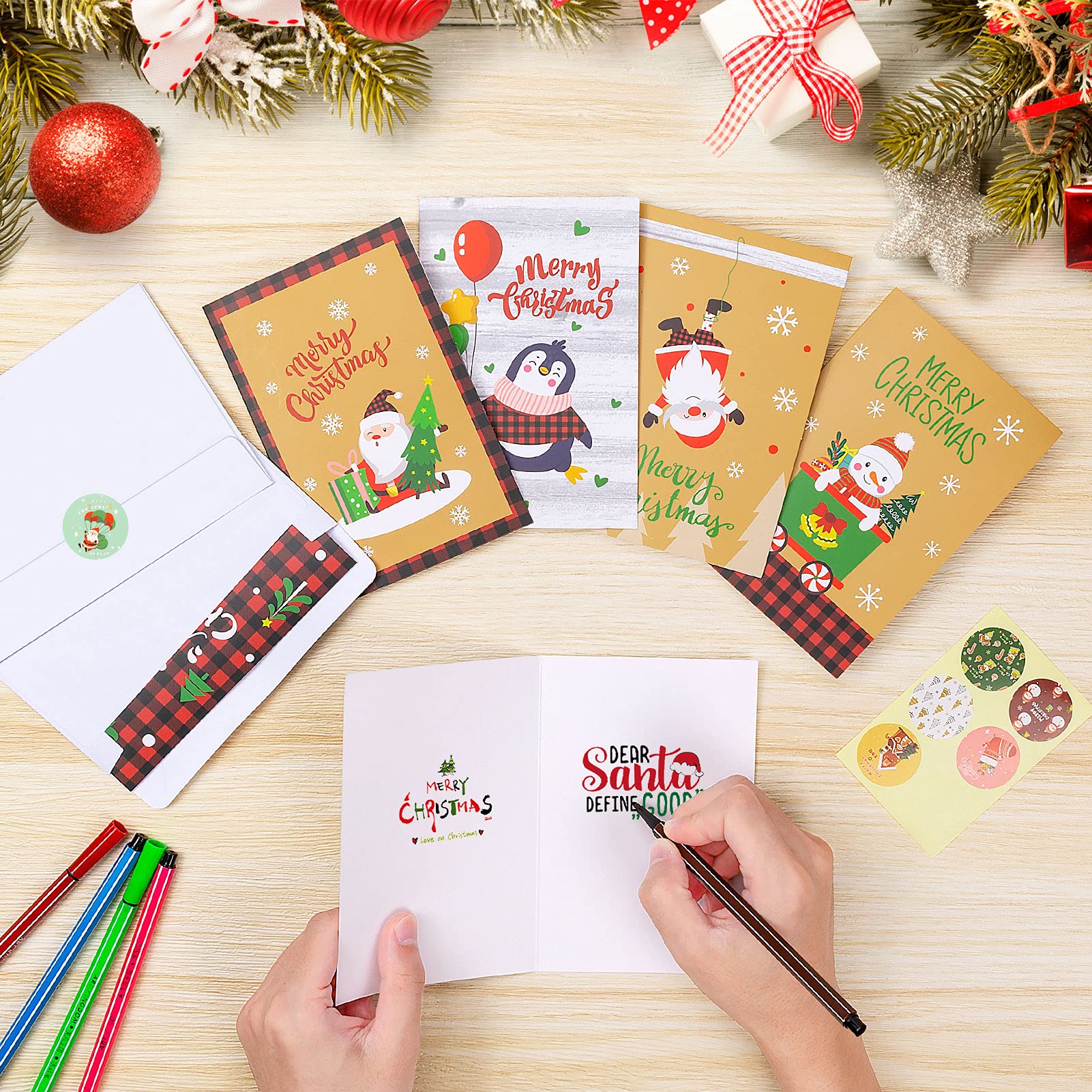 Set 12 Biglietti Auguri Natale Con Buste - Cartoline Natalizie 13x18cm Per Famiglia E Amici