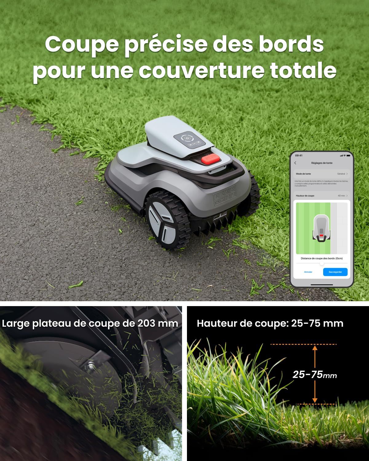 TerraMow V600 Robot Tondeuse avec Garage, Technologie Tri-AI Vision, sans Fil Périphérique ni RTK, Cartographie Automatique, jusqu'à 600㎡, Navigation Visuelle, Évitement d'Obstacles IA