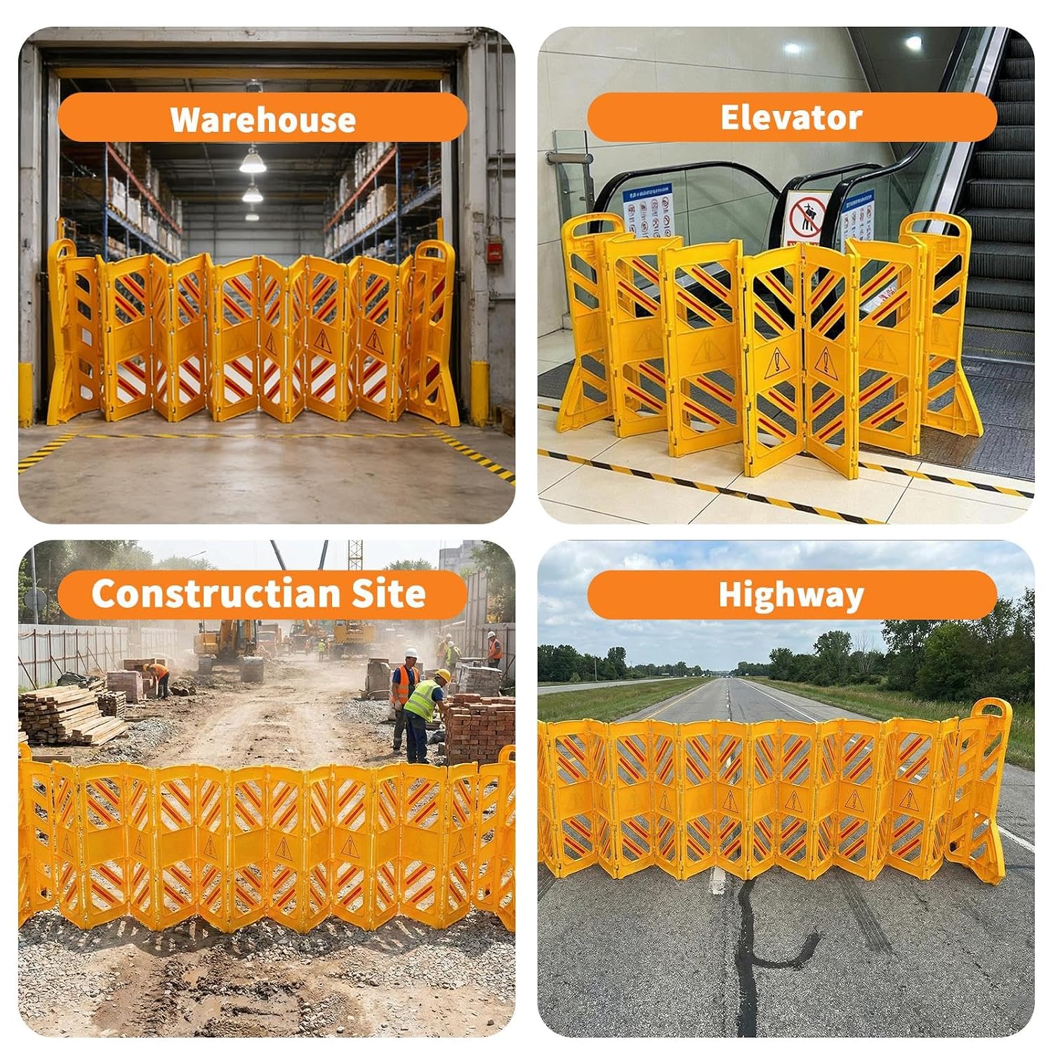 Commercial 13FT Folding Safety Barrier System, Portable Expandable Barricade for Traffic Guidance, Construction and Restricted Areas