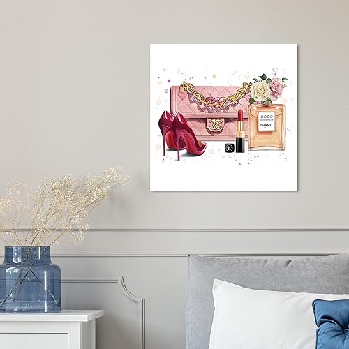 Miniatura 4 de The Oliver Gal Artist Co. Lienzo decorativo para pared de moda y glamuroso con texto en inglés «Doll Memories Roses Bag and Accessories Square»,