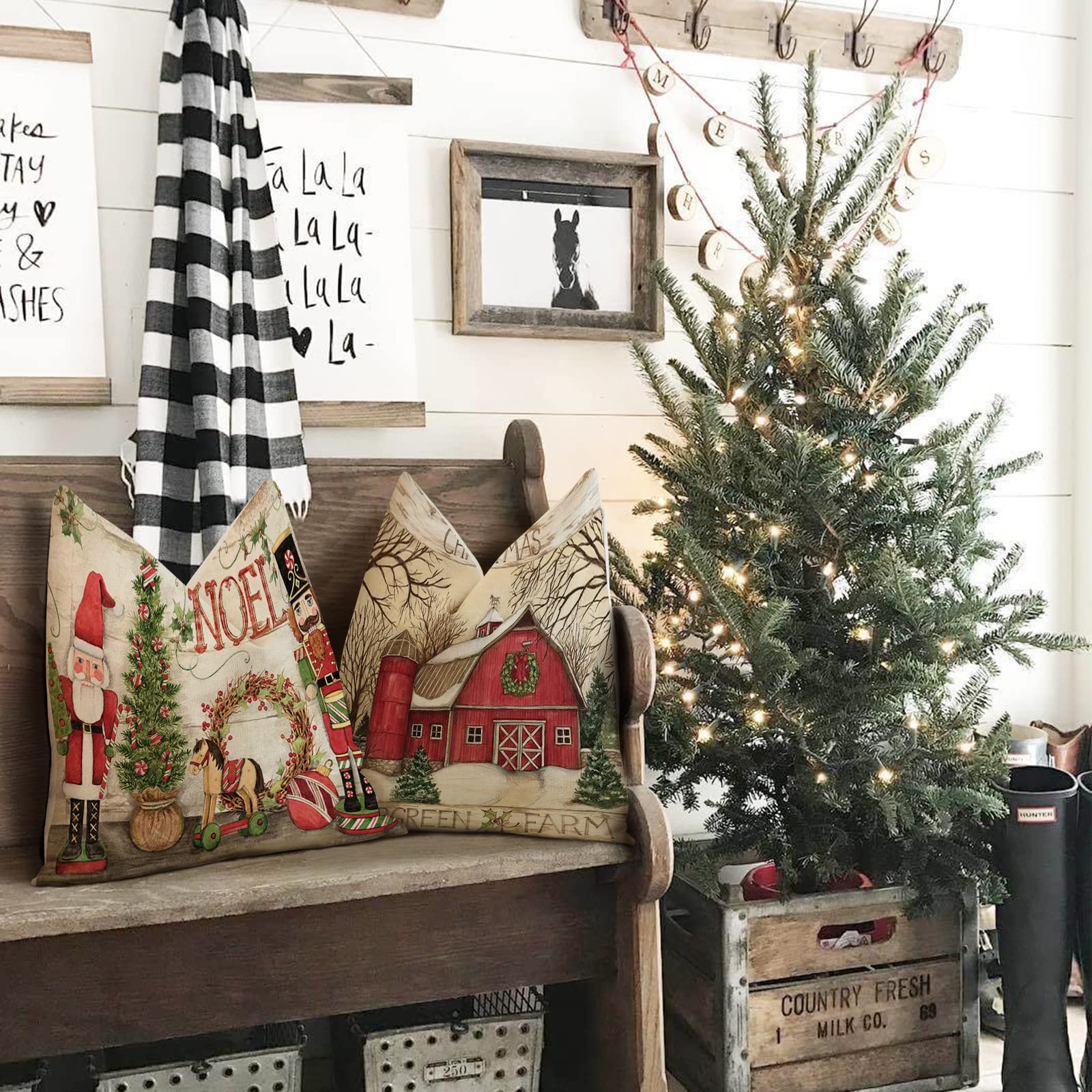 ZWJD Cuscini Natalizi per Divano 4 Pack Federe Cuscini Divano 40x40 Federe Cuscini Natalizi Cotone e Lino Biancheria Cuscini per Divano per Natale Decorazioni Casa