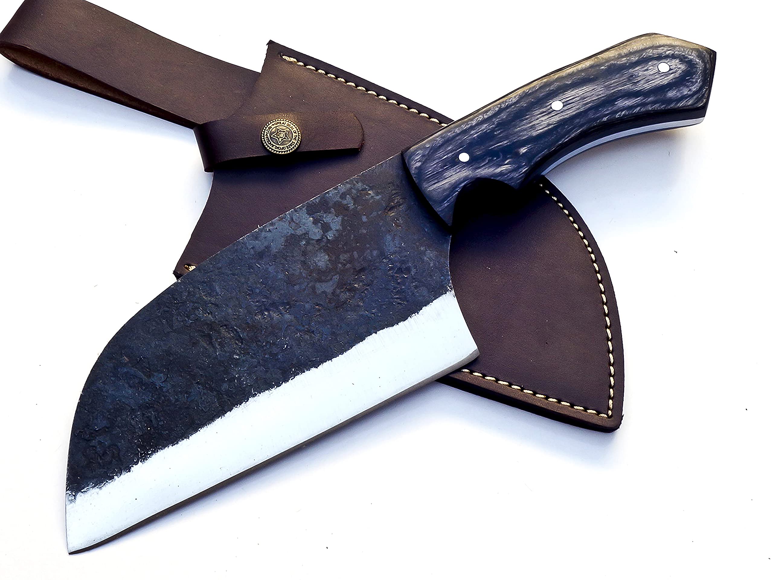 Rare Custom Handmade, High Carbon Clad Steel Cleaver Knife - Chopper Knife with Free Genuine Leather Sheath (PC-71)