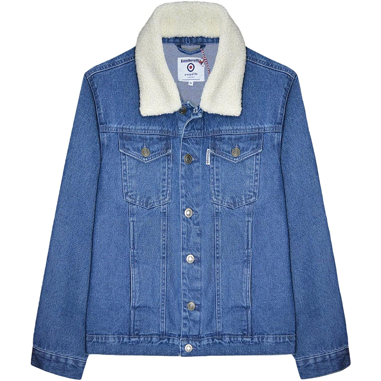 Lambretta Mens Sherpa Collar Denim Jacket - Blue - XL