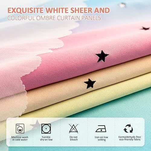 Miniatura 5 de Stiio Cortinas opacas para niños, 2 paneles, con diseño de rayas degradadas con estampado de arco iris, bloqueo de luz, tratamiento de ventana para