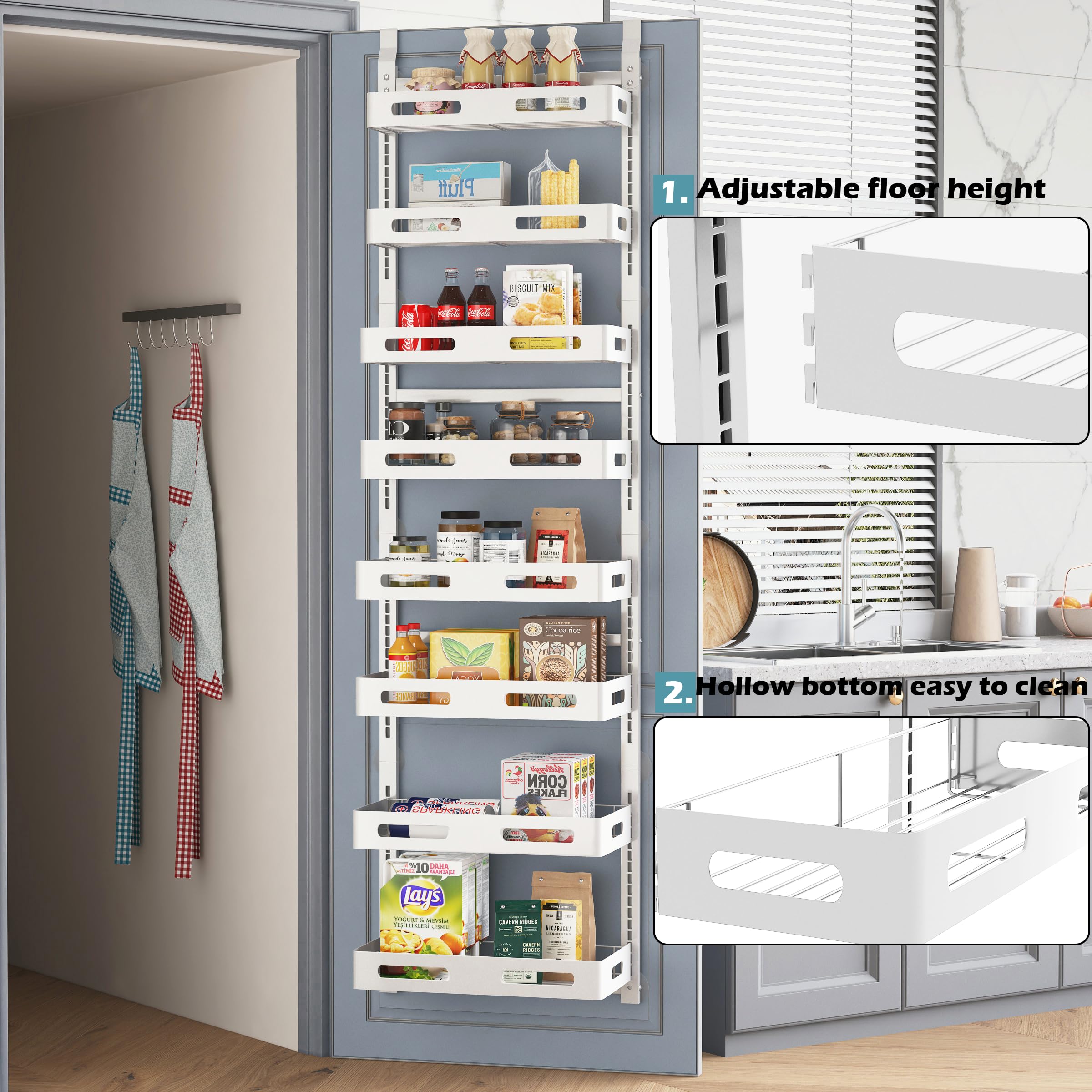 COVAODQ 8-Tier Over the Door Pantry Organizer Pantry Door Organization and Storage Over the Door Organizer Metal Hanging Kitchen Spice Rack Organizer