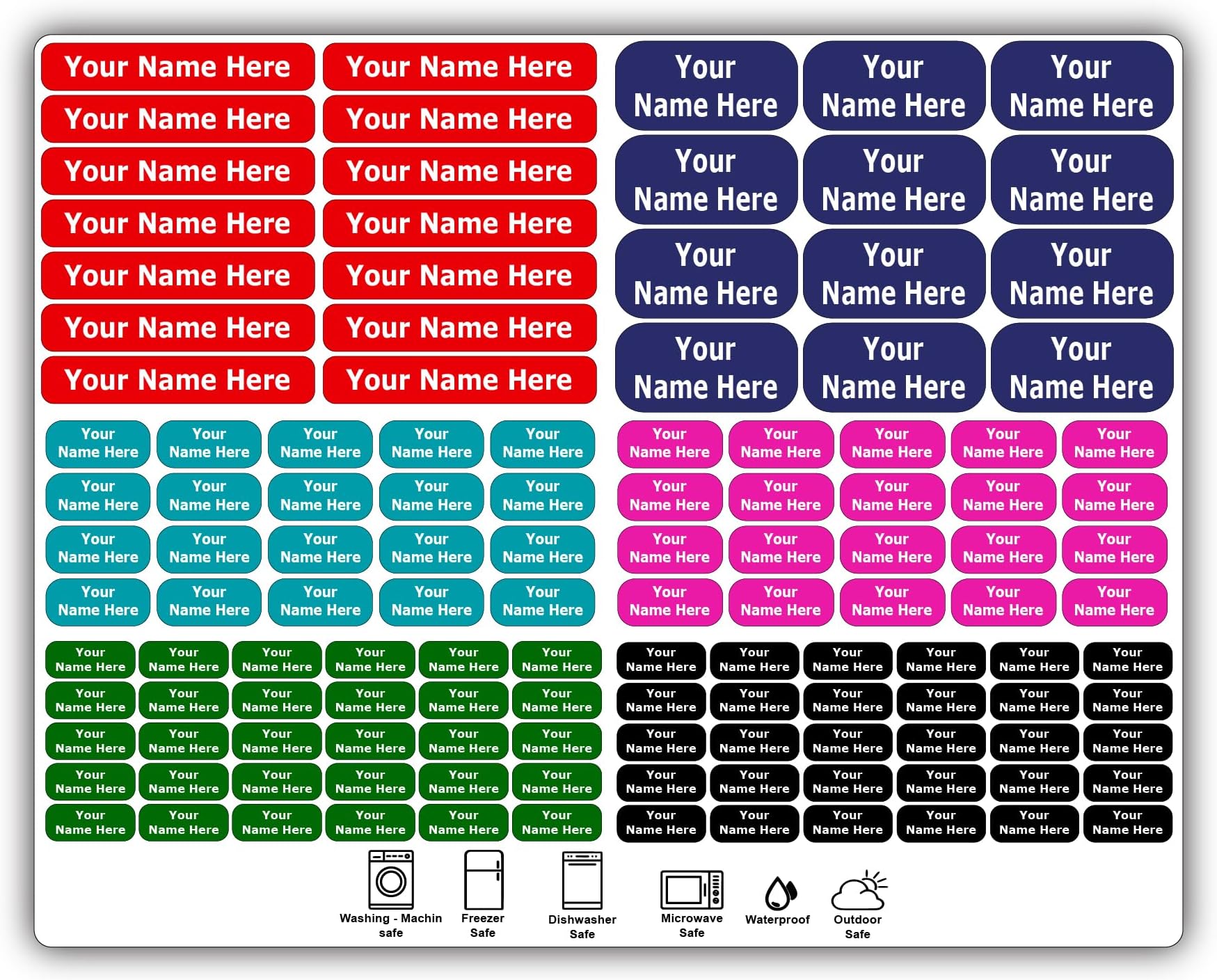 126 Personalized Waterproof Name Labels. Press and Stick Multi use Custom Name Labels. Highly Durable Customized Name Stickers with Permanent Self Adhesive. Great for School, Daycare or Camp.