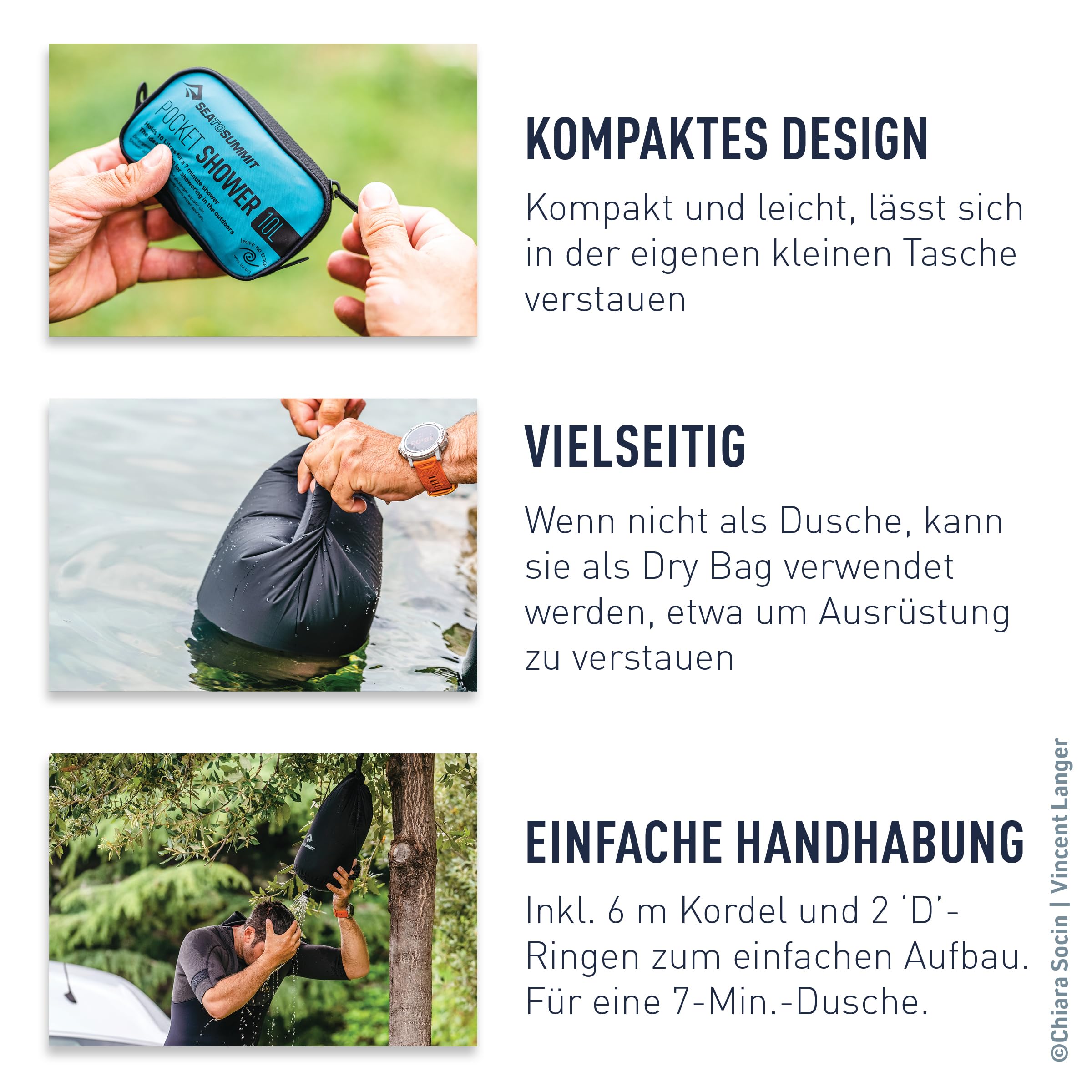 Sea to Summit - Pocket Shower 10L Camping Dusche - Praktisch & Besonders kompakt - Leichtes Nylon 70D - Intuitiver Drehmechanismus - 6 m Schnur - Wandern & Camping - Schwarz - 25 g