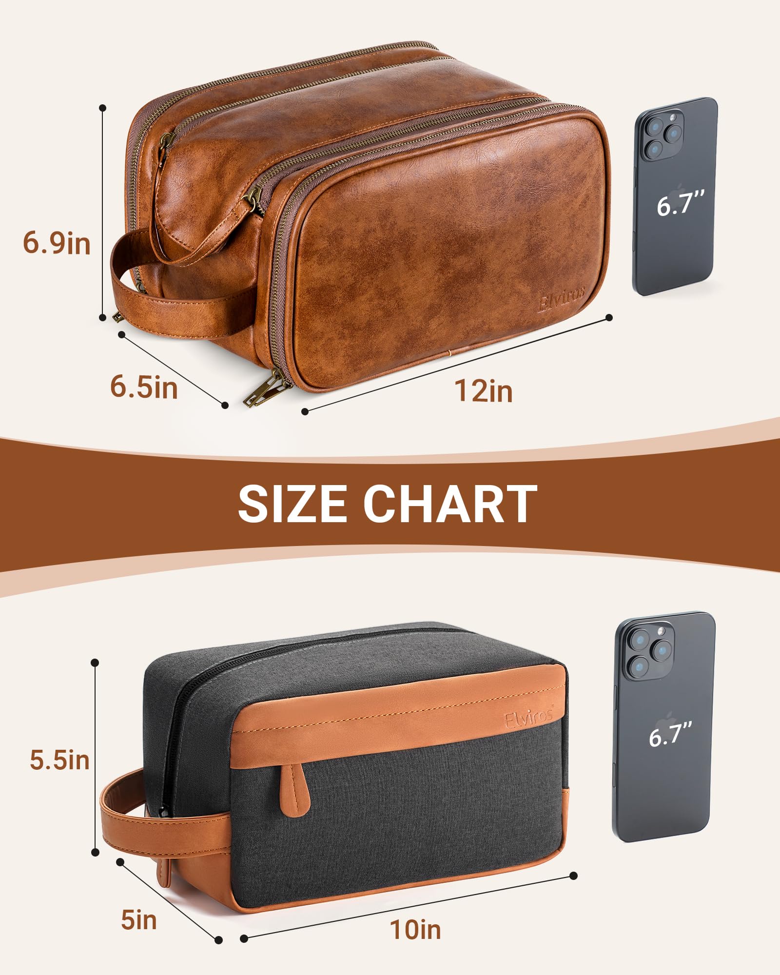 Elviros Beauty case da viaggio, idea regalo per uomini, set regalo per articoli da toeletta da uomo, set da barba, impermeabile, organizer per articoli da toeletta in pelle PU, confezione da 2 pezzi