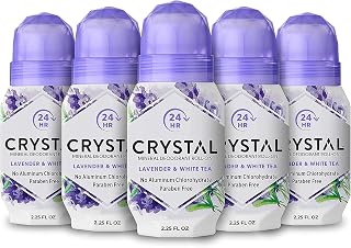 Crystal Mineral Deodorant Roll-On Lavender & White Tea 2.25 oz Pack of 5 - Natural Odor Protection