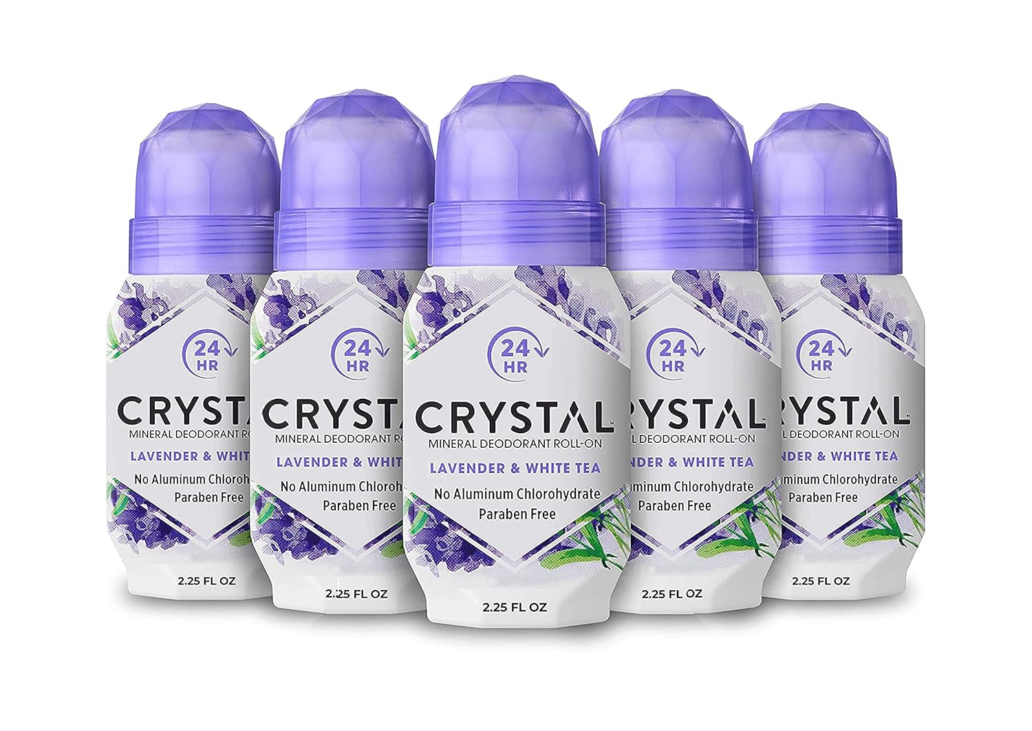 Crystal Mineral Deodorant Roll-On Lavender & White Tea 2.25 oz Pack of 5 - Natural Odor Protection