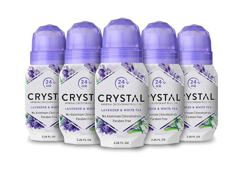 Desodorante mineral roll-on Crystal Essence Lavanda e Chá Branco, Pacote com 5