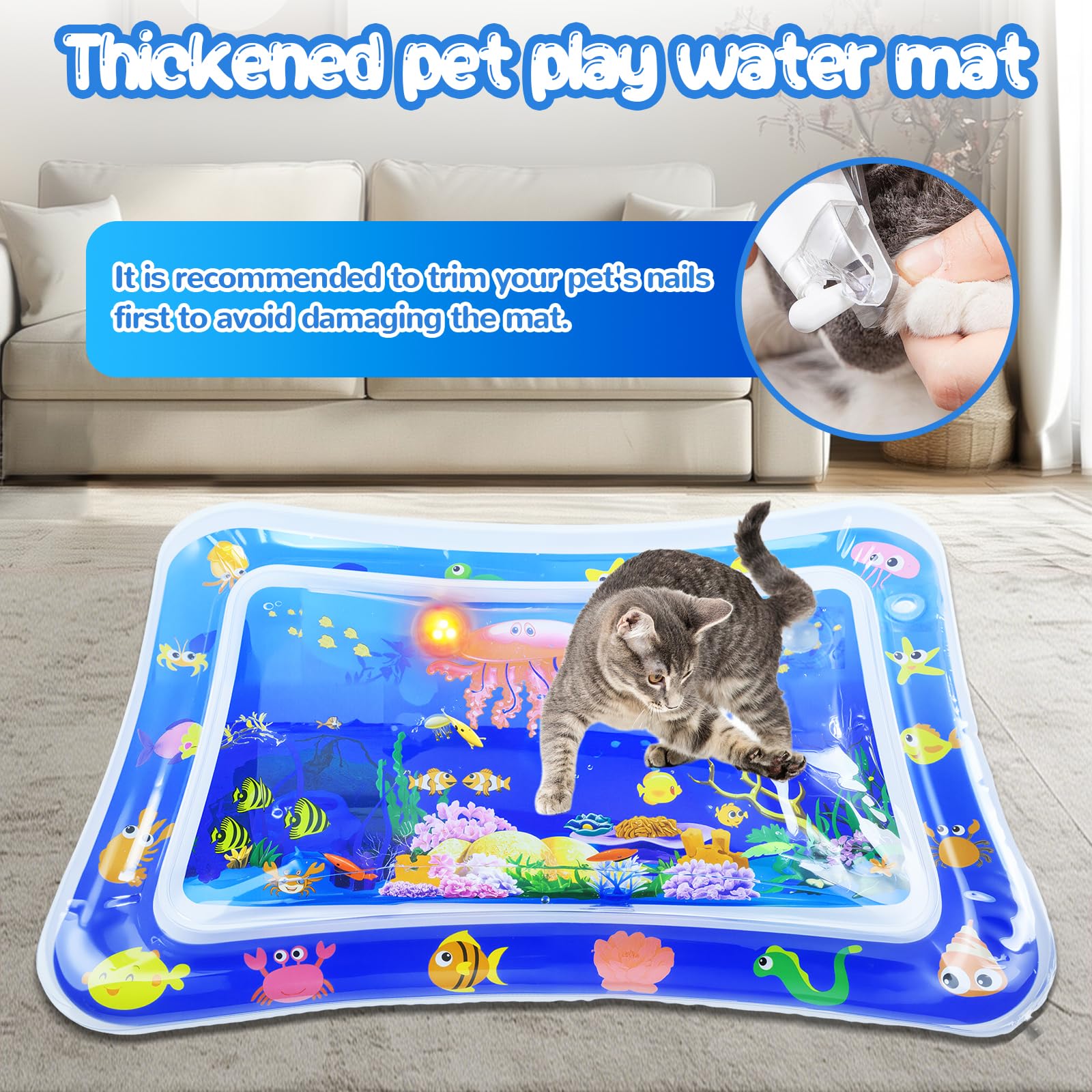 Tappeto Acqua Gatto, LED Tappeto Ad Acqua per Gatti, Tappetino Gonfiabile per Animali, Tappetino Sensoriale Ad Acquas per Gatti, Adatto per Uso Interno ed Esterno in Estate