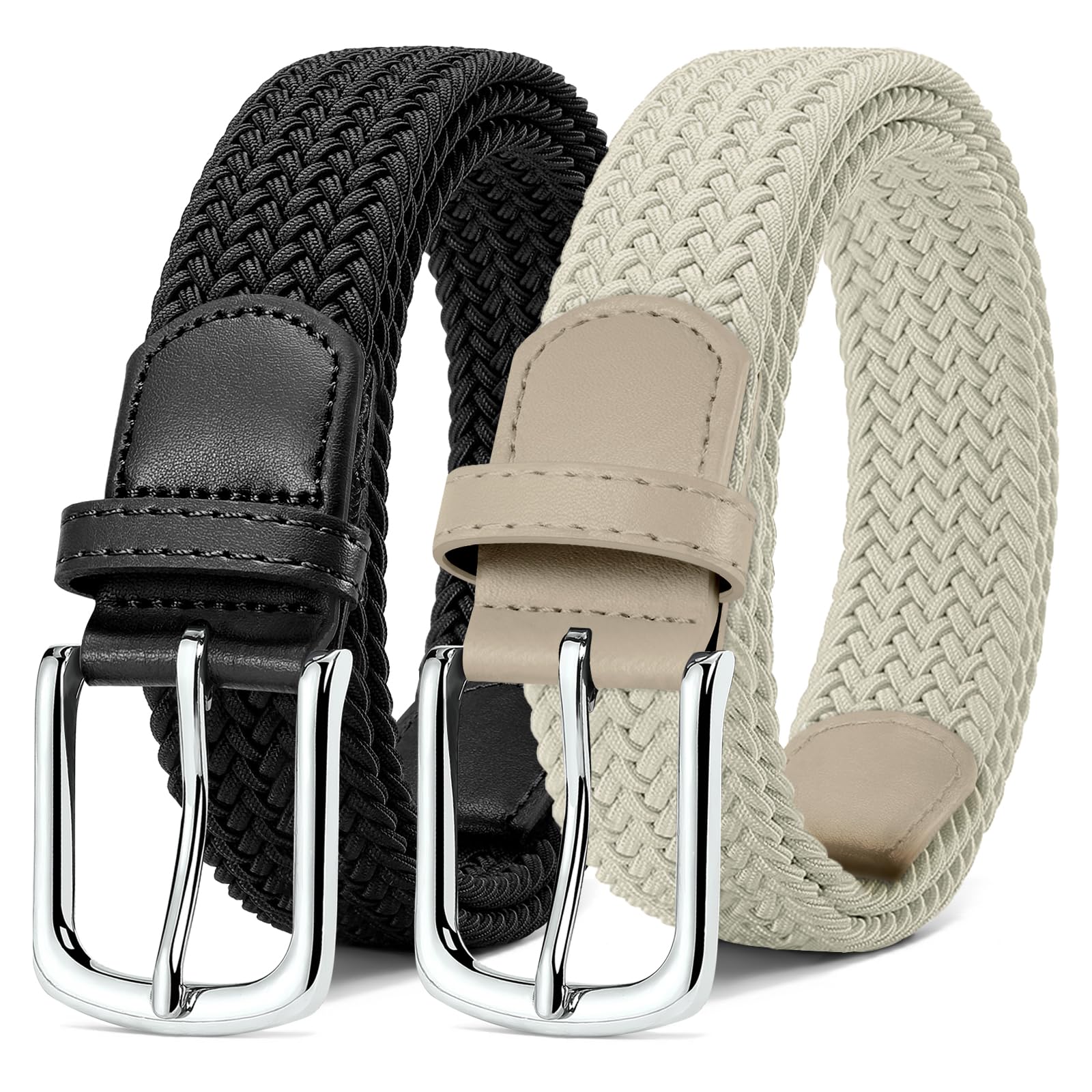 MATLAB 2er-Pack Stretchgürtel für Damen & Herren – Elastische Flechtgürtel aus Stoff, Verstellbar & Dehnbar, 3,3 cm breit, Länge 100–120 cm