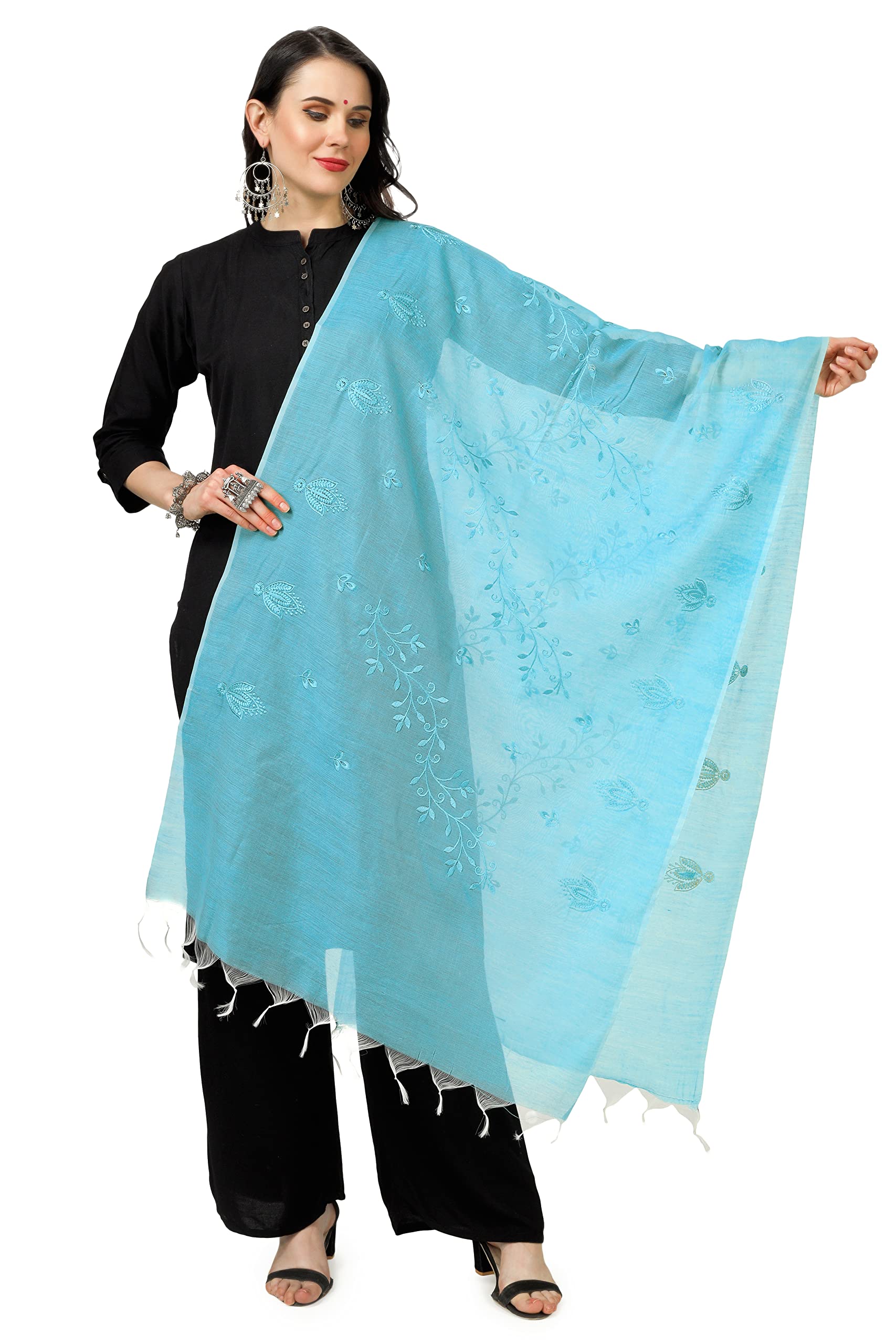 a r silk Women's Aqua Blue Cotton Embroidered Dupatta(ARS0783)-picture-27