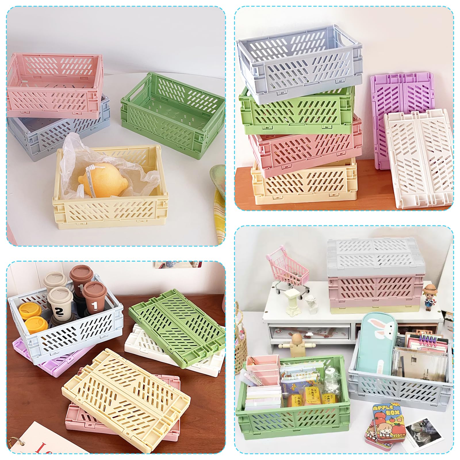 6 Piezas Caja Plegable Plastico, Pequeñas Cajas de Almacenamiento,Plegables de Plástico,Mini Caja Plegable para Frutas, Cestas Plegables para Cocina, Estudio y Oficina (15 X 9.8 X 5,7 Cm)