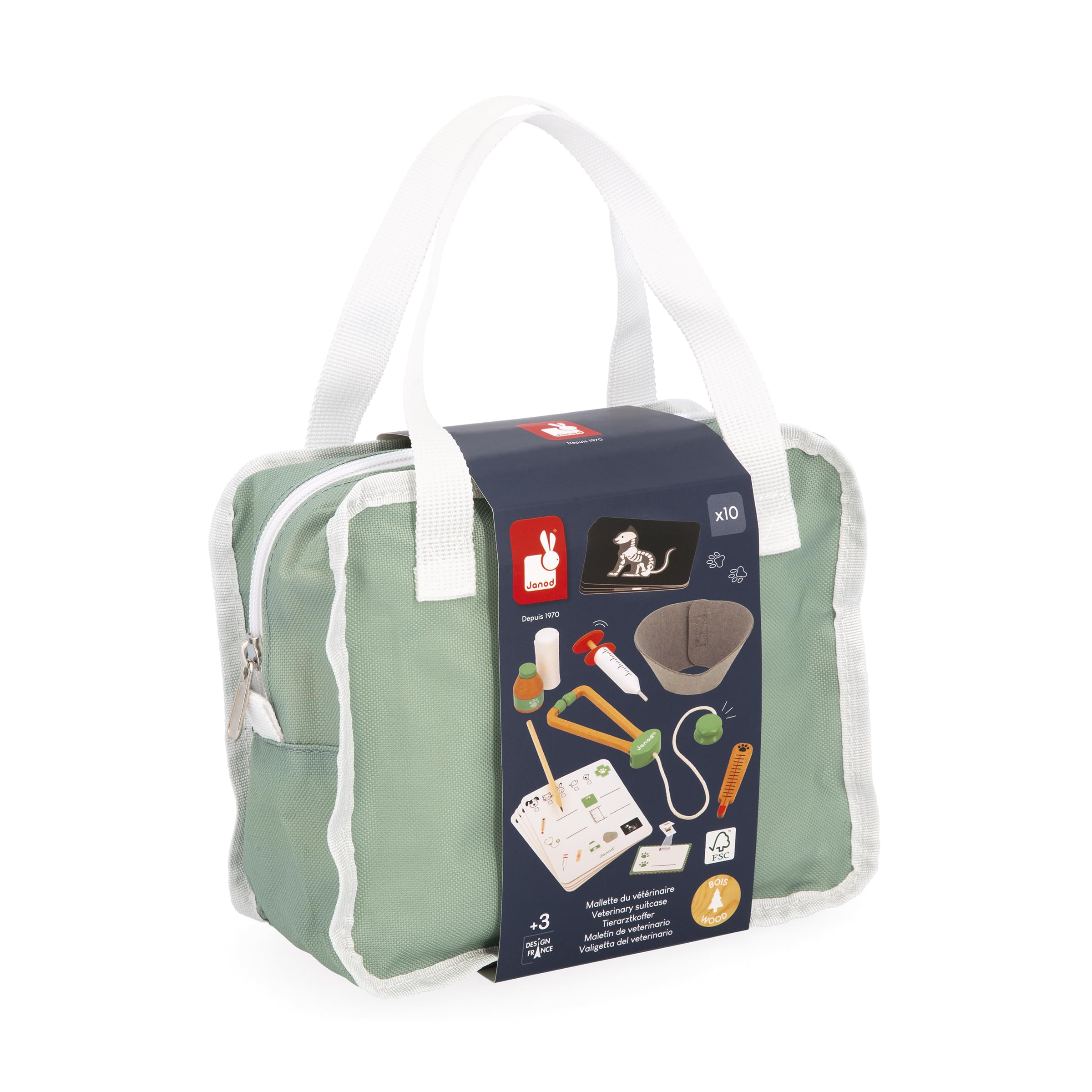 Janod - Maletín de Veterinario - Juguete de Imitación Profesión - 16 Accesorios incluidos - Estimula la imaginación - Certificado FSC - Maletín de Tela con asa - A Partir de 3 Años, J06466