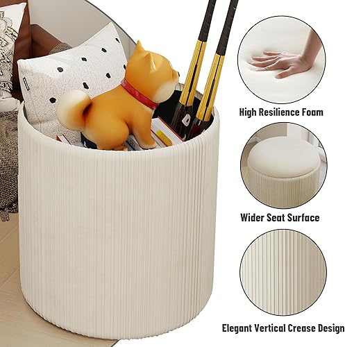 Miniatura 3 de Twira Round Ottoman with Storage Set of 2, Velvet Nesting Ottoman for Living Room,Bedroom,Dorm,RV, Flip-up Lid Coffee Table, Upholstered Makeup