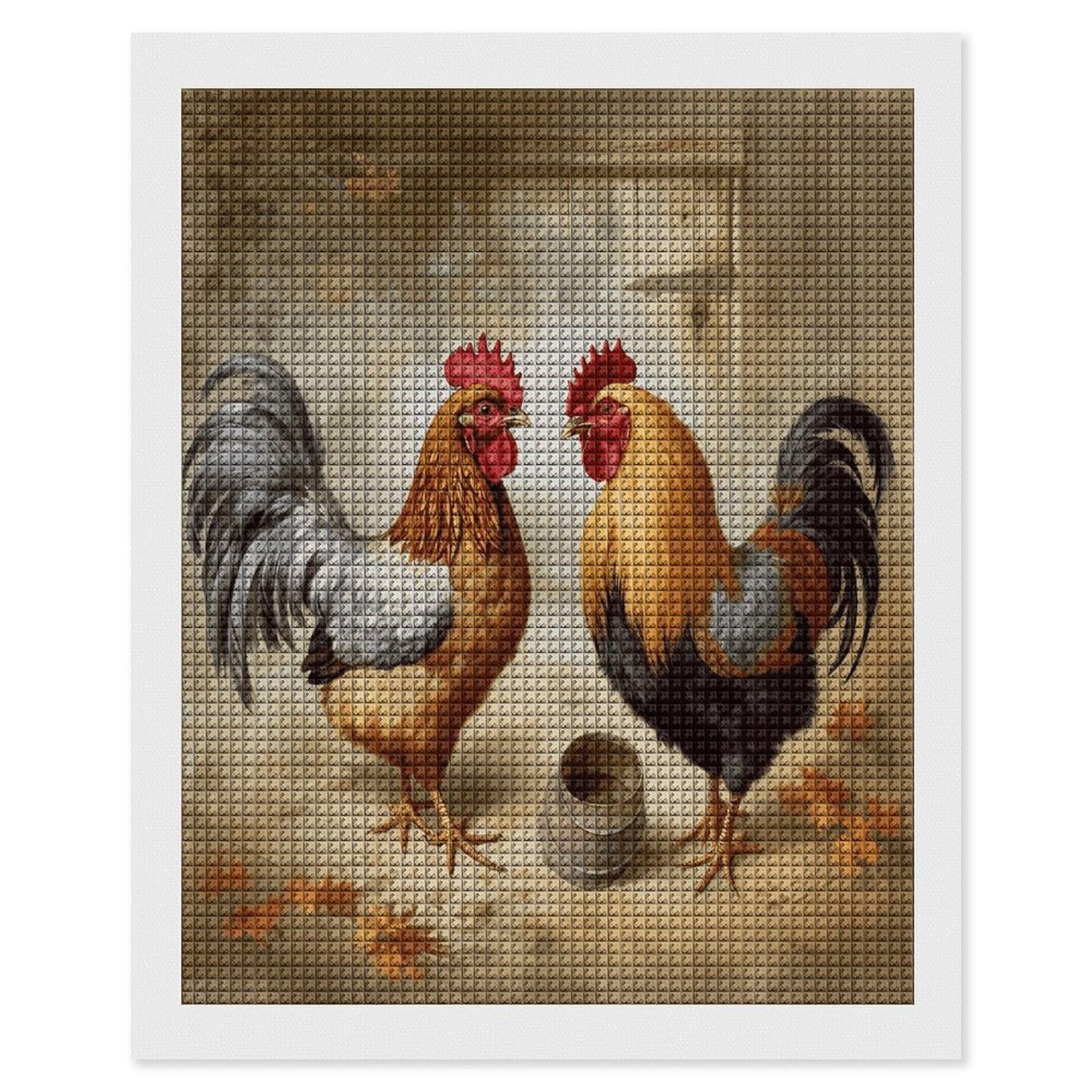 FodPand Chicken and Rooster Print Diamond Painting Kit for Beginner Fun 5D DIY Crafts for Adults Diamond Art Kits Square Diamond Art Canvas Painting Gem Art Crafts for Home Wall Decor 16"x20"