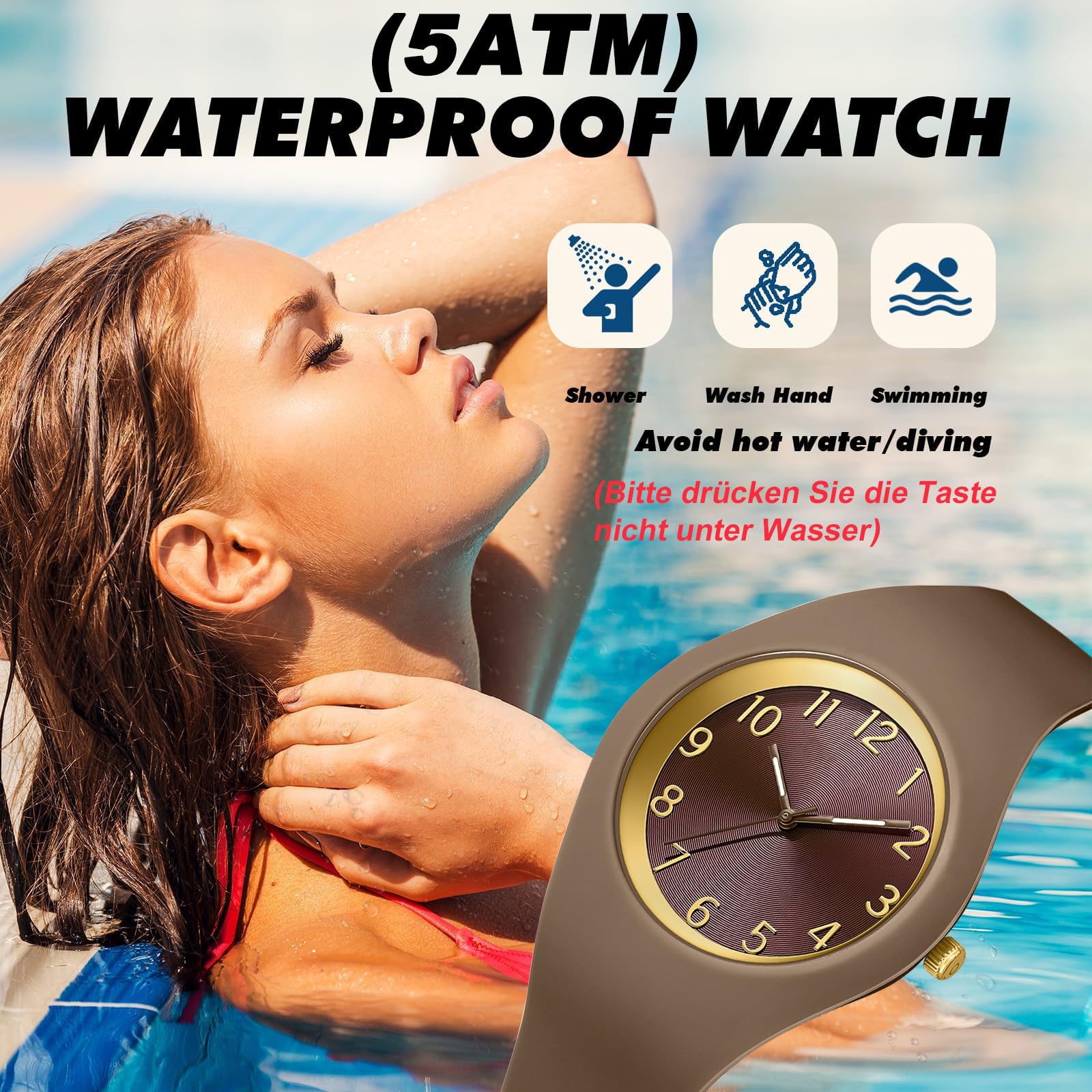 Reloj de pulsera para mujer, analógico, de cuarzo, correa de silicona, resistente al agua, 5 ATM, luminoso, deportivo, para niños, niñas, jóvenes, mujeres, relojes de números grandes, analógicos,