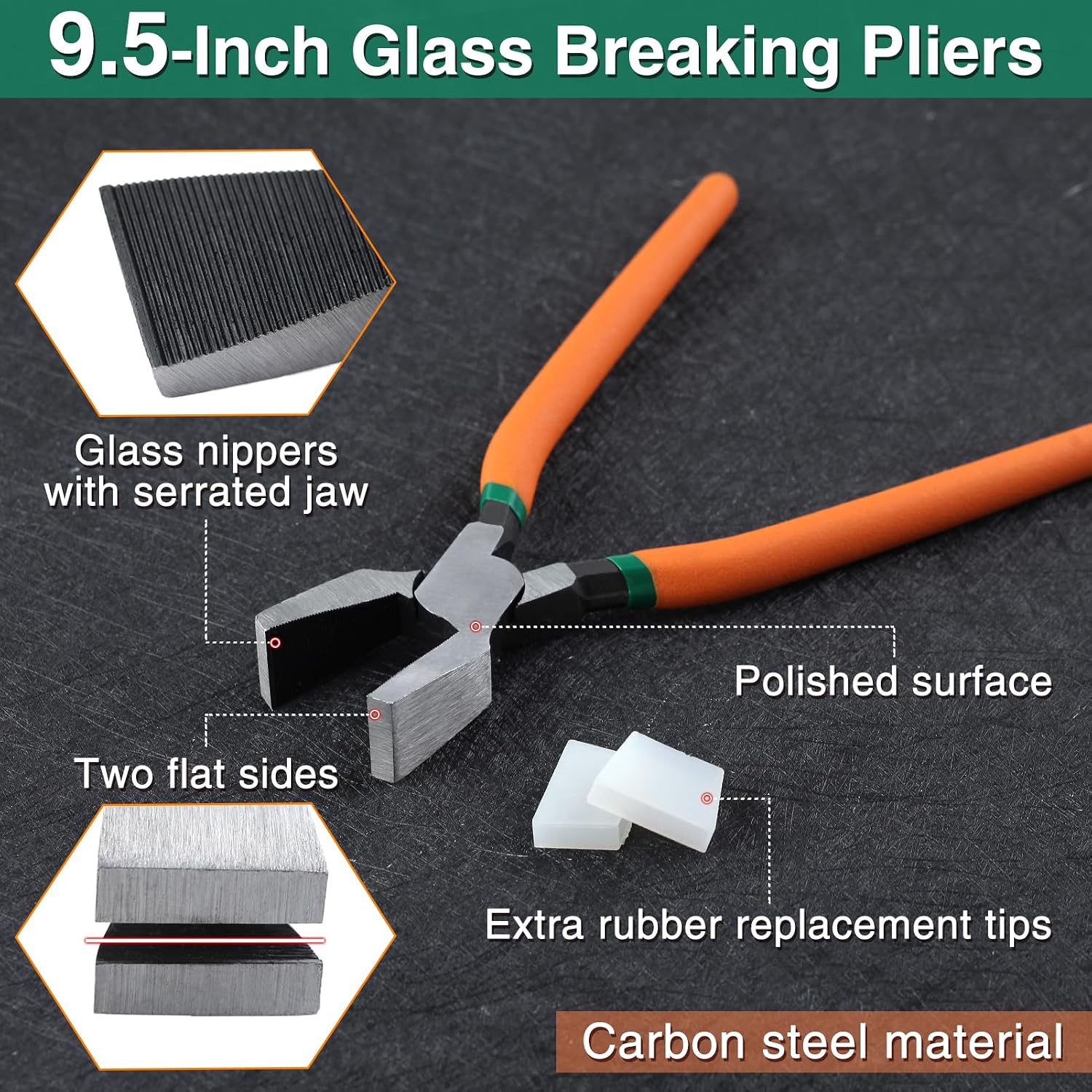 SPEEDWOX 9.5" Glass Breaking Pliers with Rubber Tips - Key Fob Pliers With Flat & Serrated Jaws for Stained Glass, Mirror Mosaics